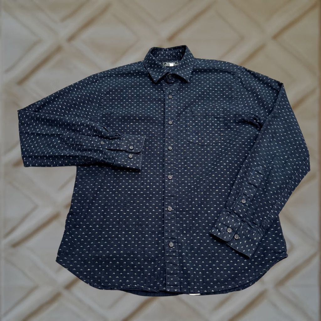Vintage Blade + Blue Shirt Mens Small Navy Blue Cotton Long Sleeve Button-Up Geometric Button-Down Casual, Workwear, Travel Size US S / EU 44-46 / 1 - 1 Thumbnail