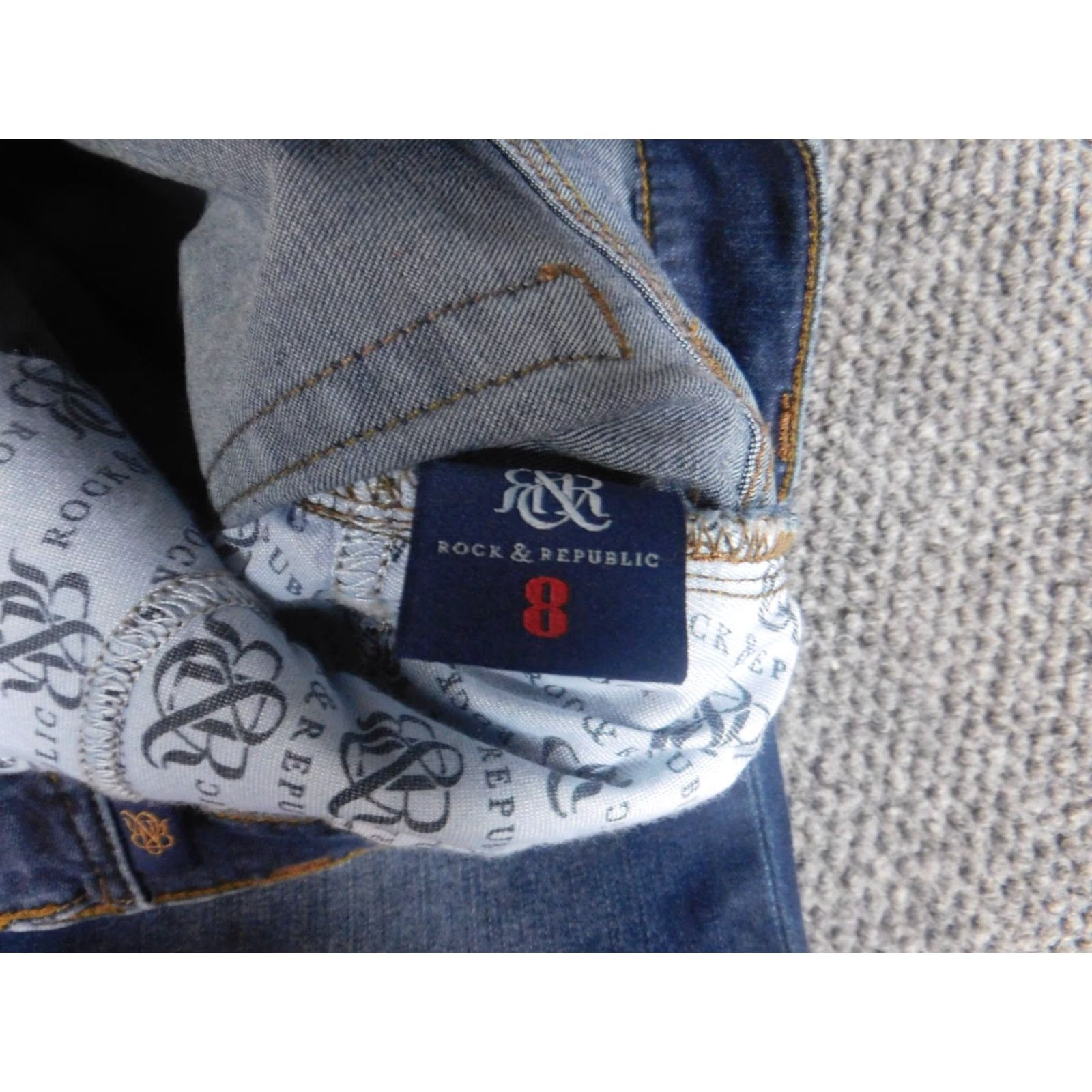 Vintage Rock & Republic Jeans Womens 8 Blue Berlin Straight Denim Pants Inseam 31” Zip Pockets Size 30" / US 8 / IT 44 - 5 Thumbnail