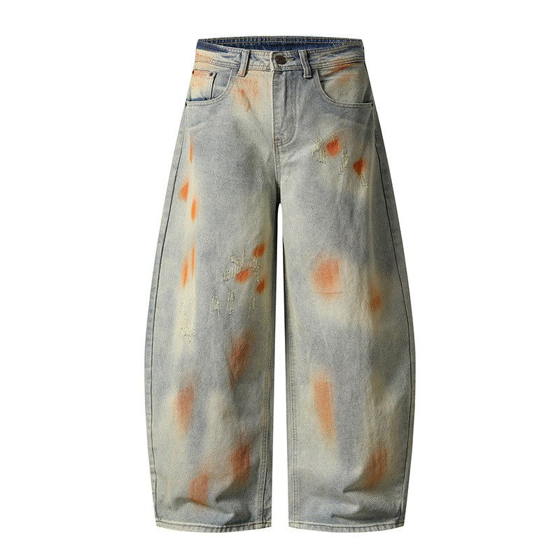 Vintage American retro tie-dye distressed curved jeans for men Size US 32 / EU 48 - 1 Thumbnail