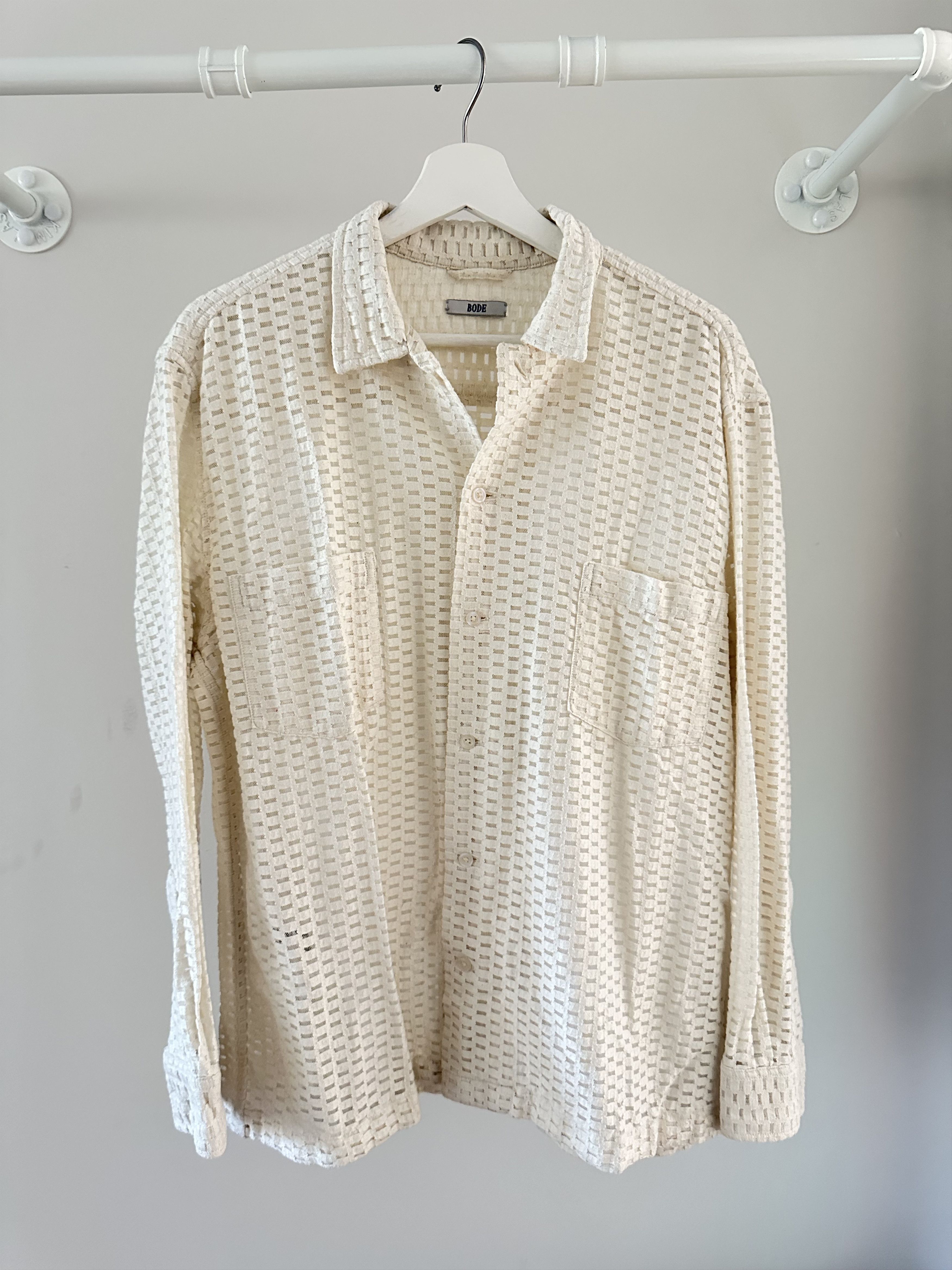 Bode BODE Ivory Ecru Sheer Brick Shirt Size XL (fits like Medium) Size US XL / EU 56 / 4 - 1 Thumbnail