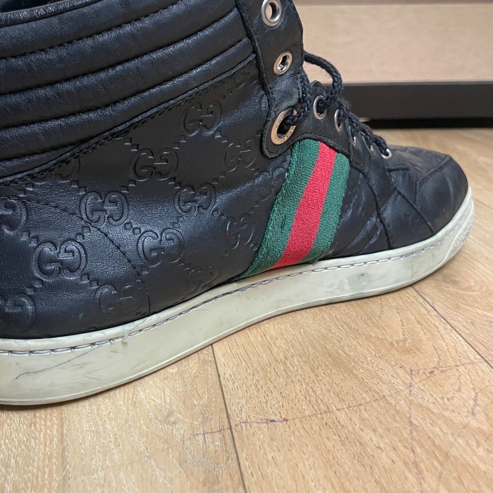 Gucci GUCCI Sneakers GG Web Dapper Black Leather High Top Monogram Size US 8 / EU 41 - 5 Thumbnail