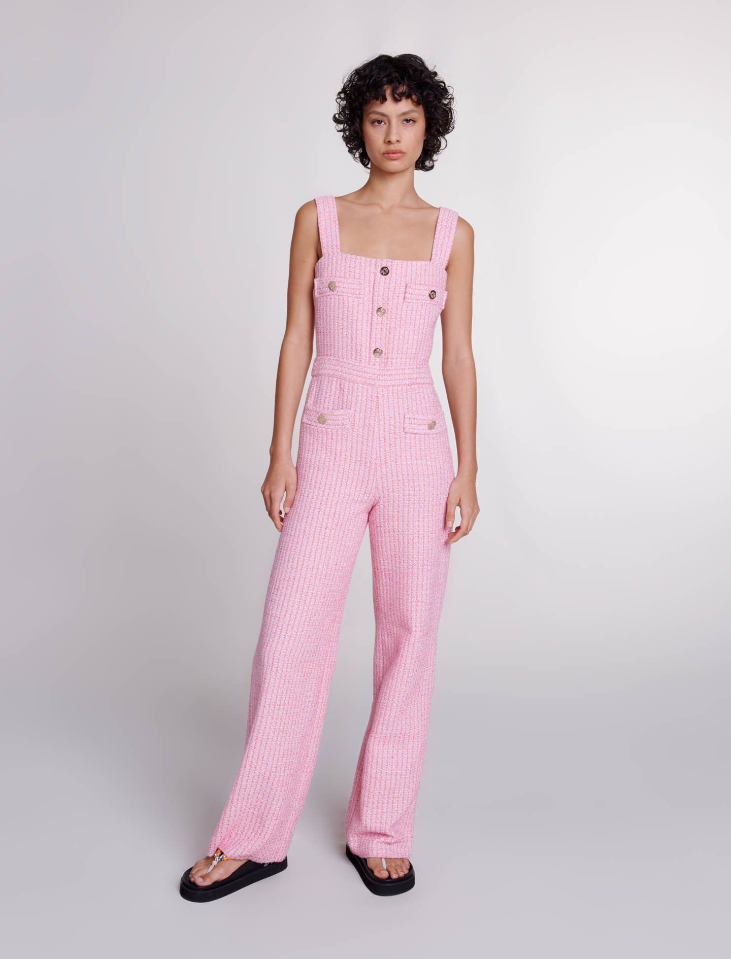 Maje Pink Orange Tweed Jumpsuit Size 26" / US 2 / IT 38 - 1 Thumbnail