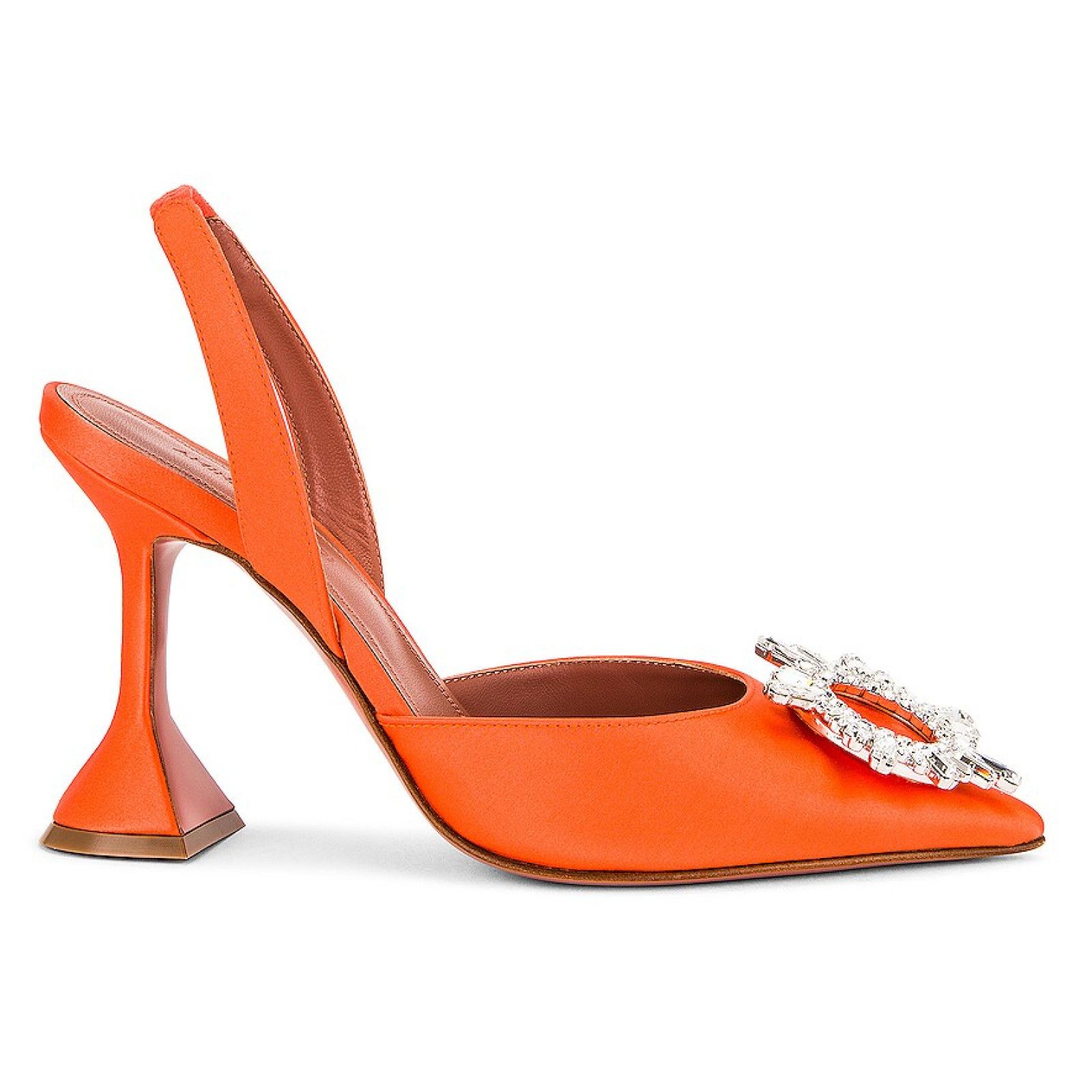 Amina Muaddi Amina Muaddi 95 Begum Sling Orange Satin Crystal Size US 6.5 / IT 36.5 - 1 Thumbnail