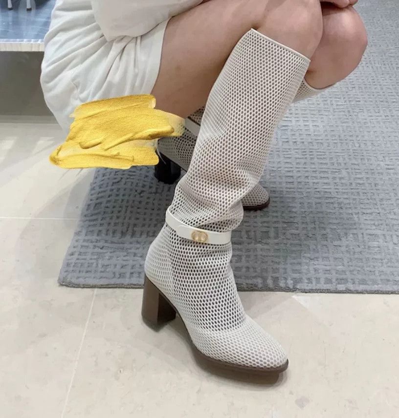 Dior Dior Mesh Cutout Ivory Knee-High Boots Size US 6.5 / IT 36.5 - 1 Thumbnail