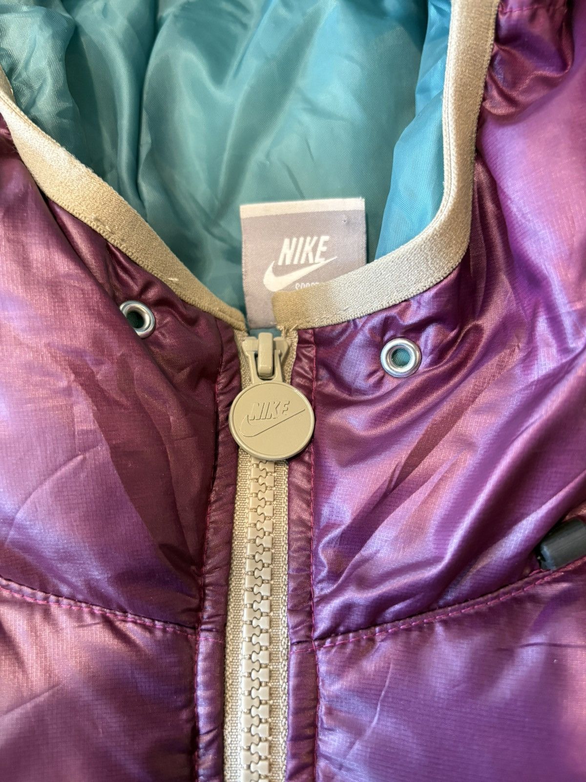 Nike Vintage 2000s Nike Burgundy Swoosh Puffer Jacket Size US XL / EU 56 / 4 - 7 Thumbnail