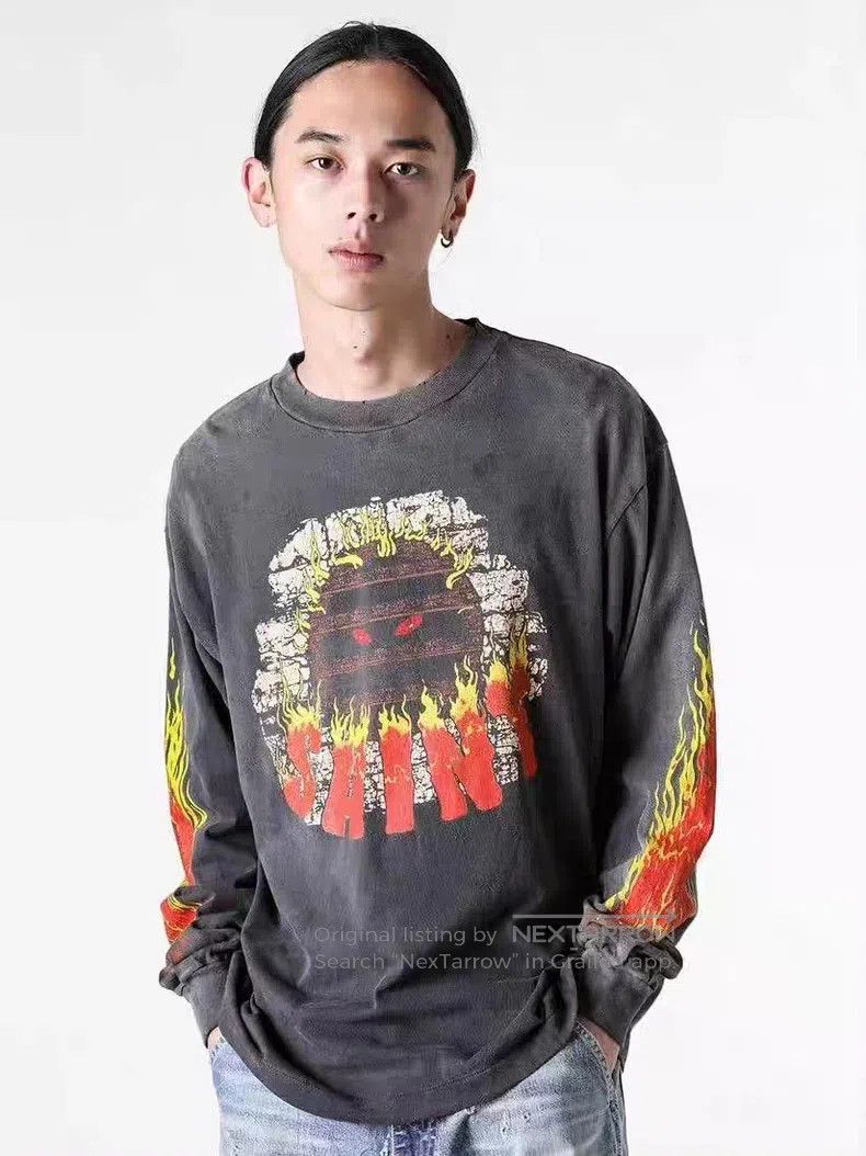 Saint Michael Saint Michael Double Sleeve Flame Pattern Character Collag Size US XL / EU 56 / 4 - 9 Thumbnail