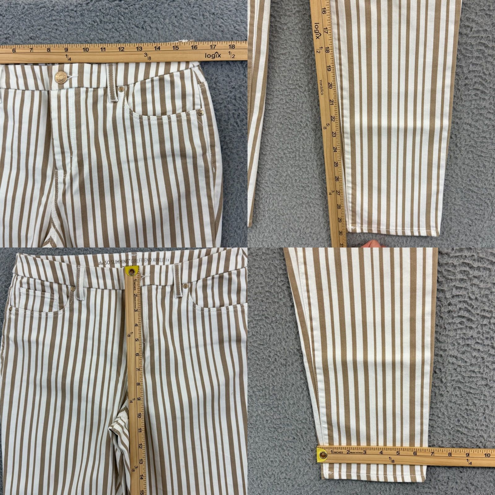 Vintage Chico's Pants Womens 1 So Slimming Girlfriend Ankle 32x30 Tan Striped Stretch Zip Size 25" / US 0 / IT 36 - 9 Thumbnail