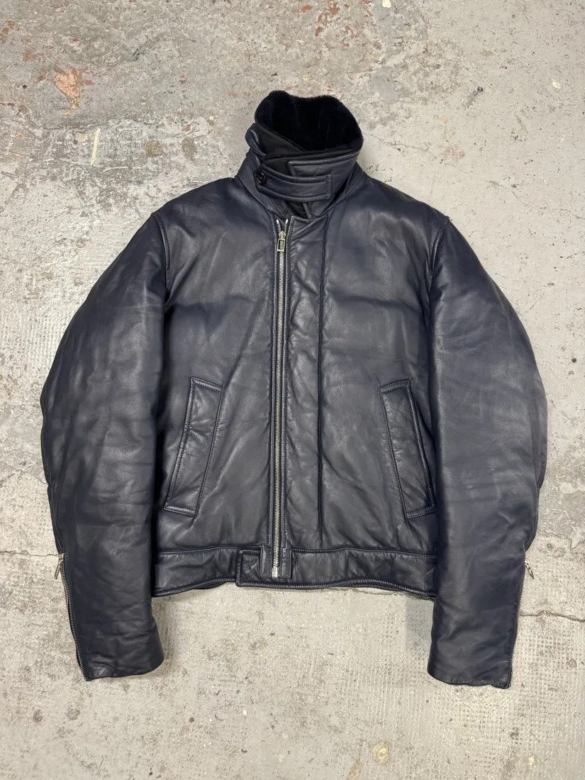 Designer × Dior × Vintage FW2013 Dior Navy Asymmetrical Lambskin Leather Bomber Jacket by Kris Van Assche Size US M / EU 48-50 / 2 - 3 Thumbnail