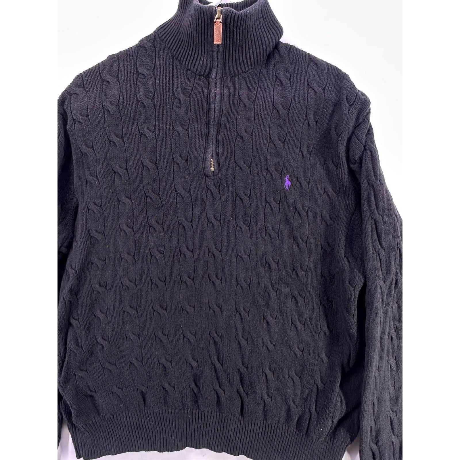 Polo Ralph Lauren Polo Ralph Lauren Black Cable Knit 1/4Zip Purple Pony SizeXL Size US XL / EU 56 / 4 - 6 Thumbnail