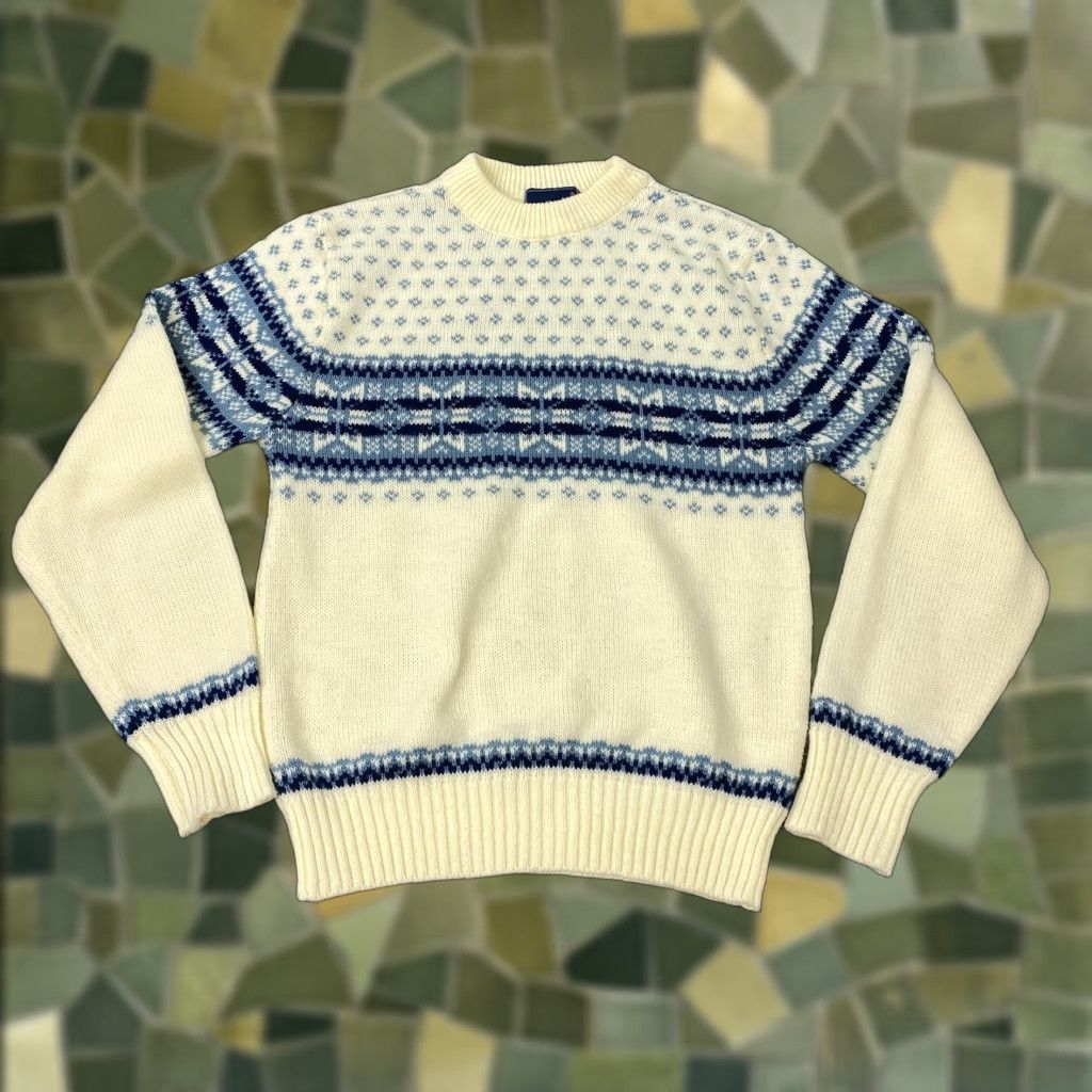 Vintage VINTAGE Sigallo Sweater Women’s Crew Neck Knit Pullover Fair Isle Ivory Small 90s Womens Size S / US 4 / IT 40 - 1 Thumbnail