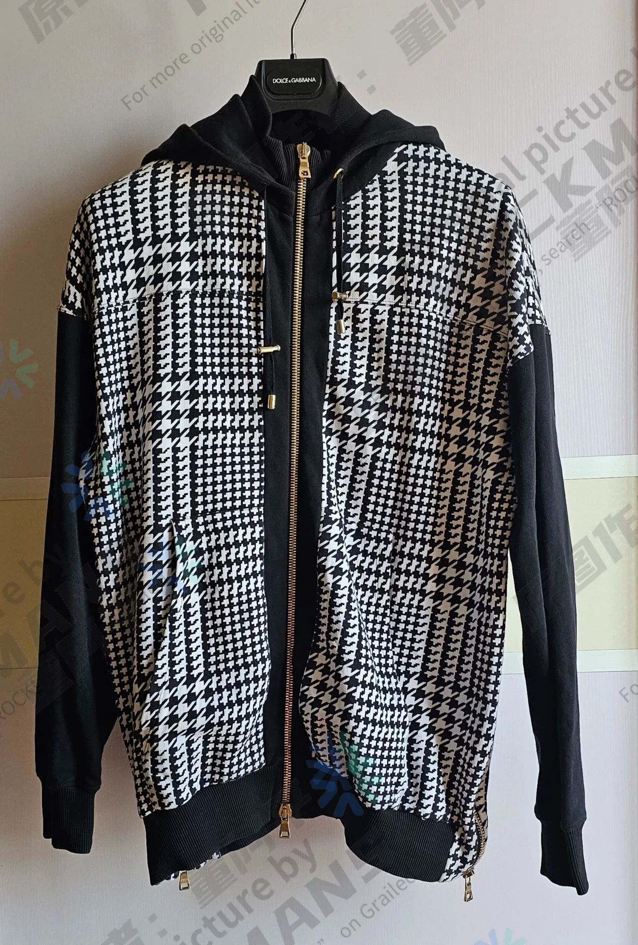 balmain men's houndstooth hoodie sweatshirt