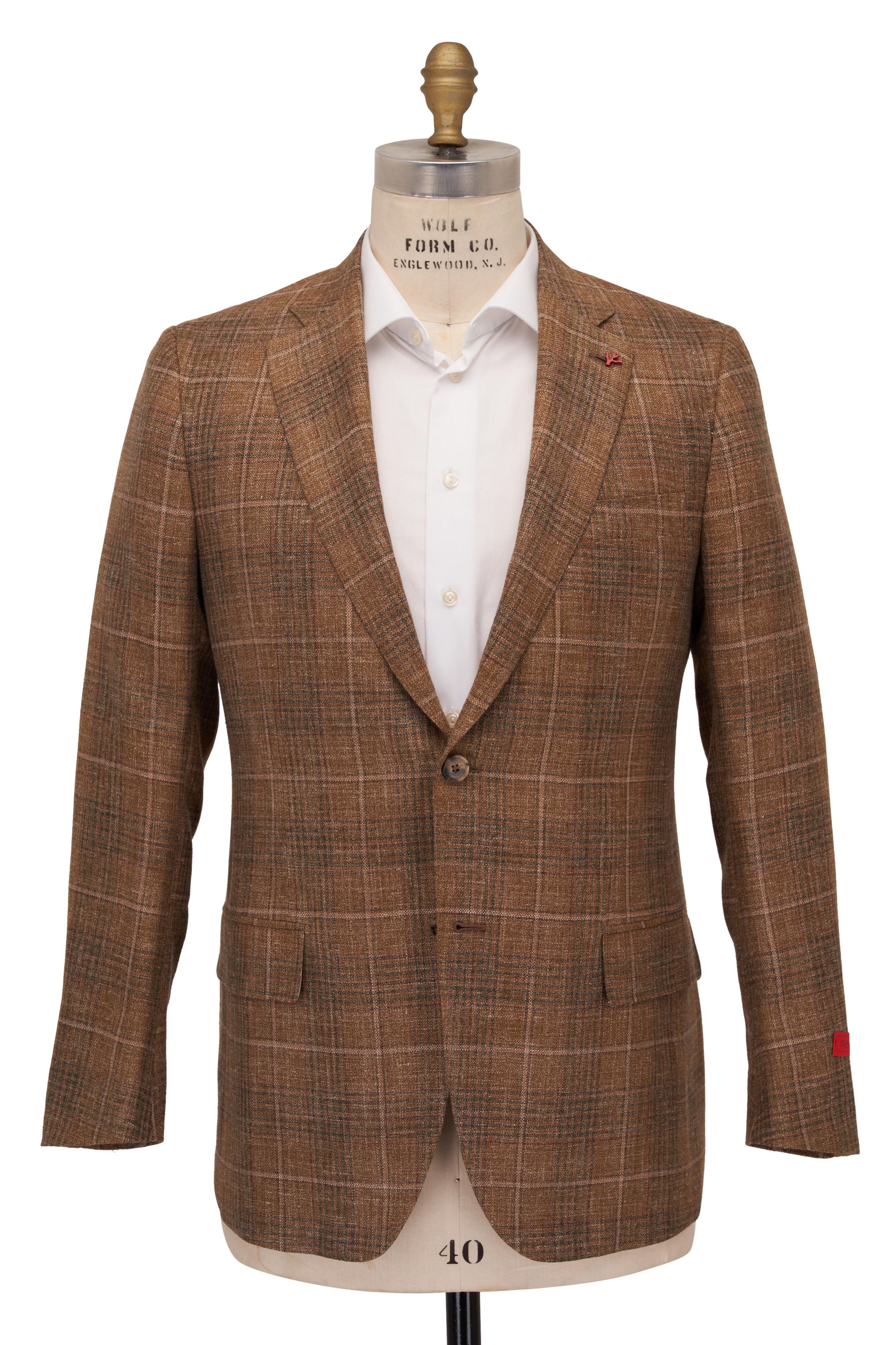 Isaia o1mtch0225 Plaid Sportcoat in Tan/Olive Size US XL / EU 56 / 4 - 1 Thumbnail