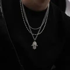 Jewelry Fatima Hand Necklace – Layered Silver Chain, Unisex Size ONE SIZE - 4 Thumbnail