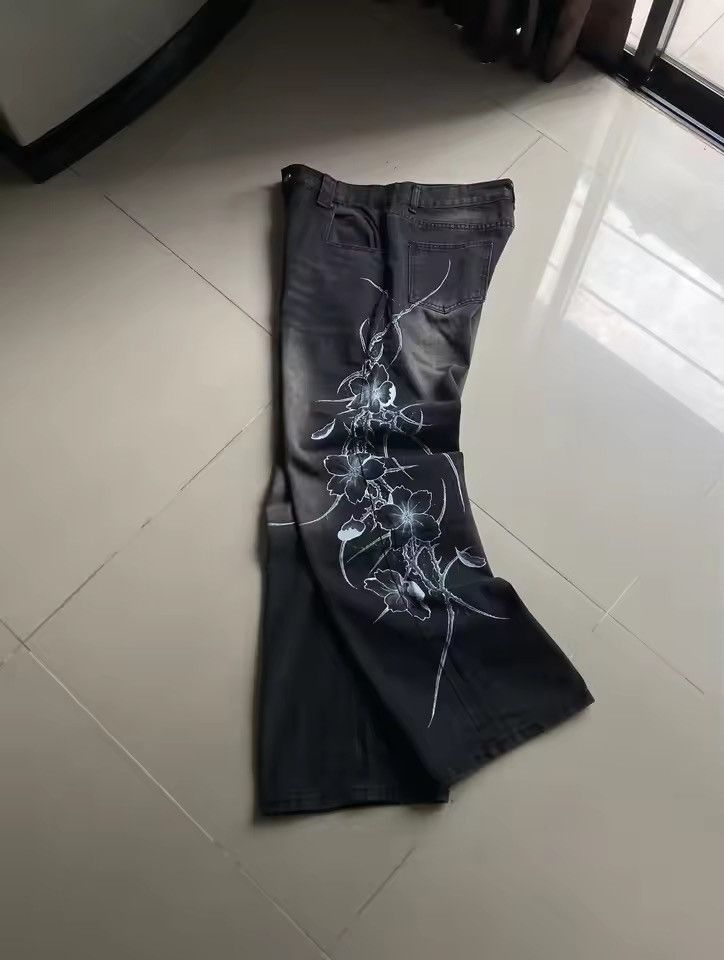 Jean printing flowers baggy jeans y2K harajuku trend Size US 31 - 4 Thumbnail