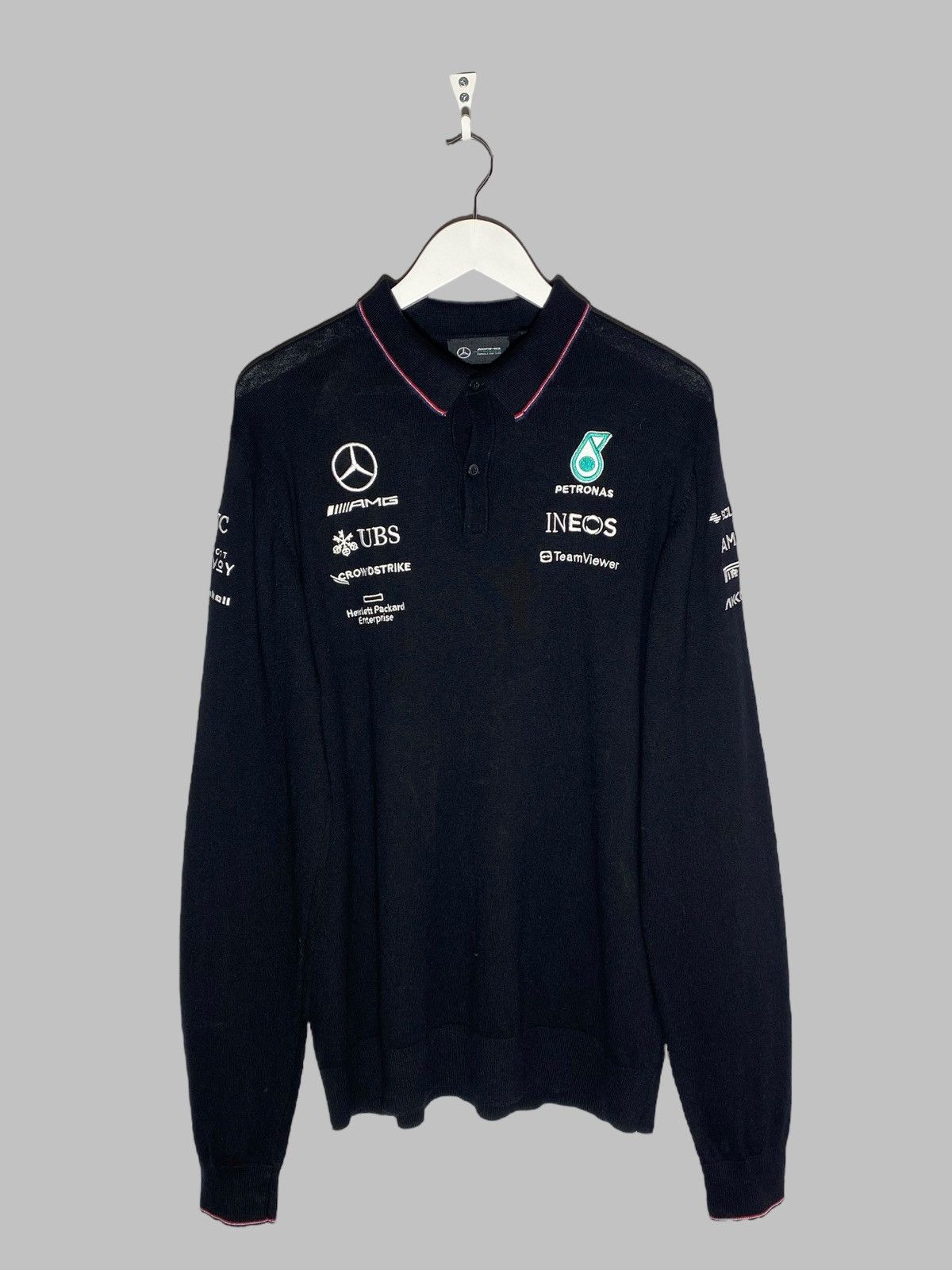 Mercedes-Benz 🔥 MERCEDES F1 LONG SLEEVE POLO RACING TOMMY BOSS VIBES Size US XL / EU 56 / 4 - 1 Thumbnail