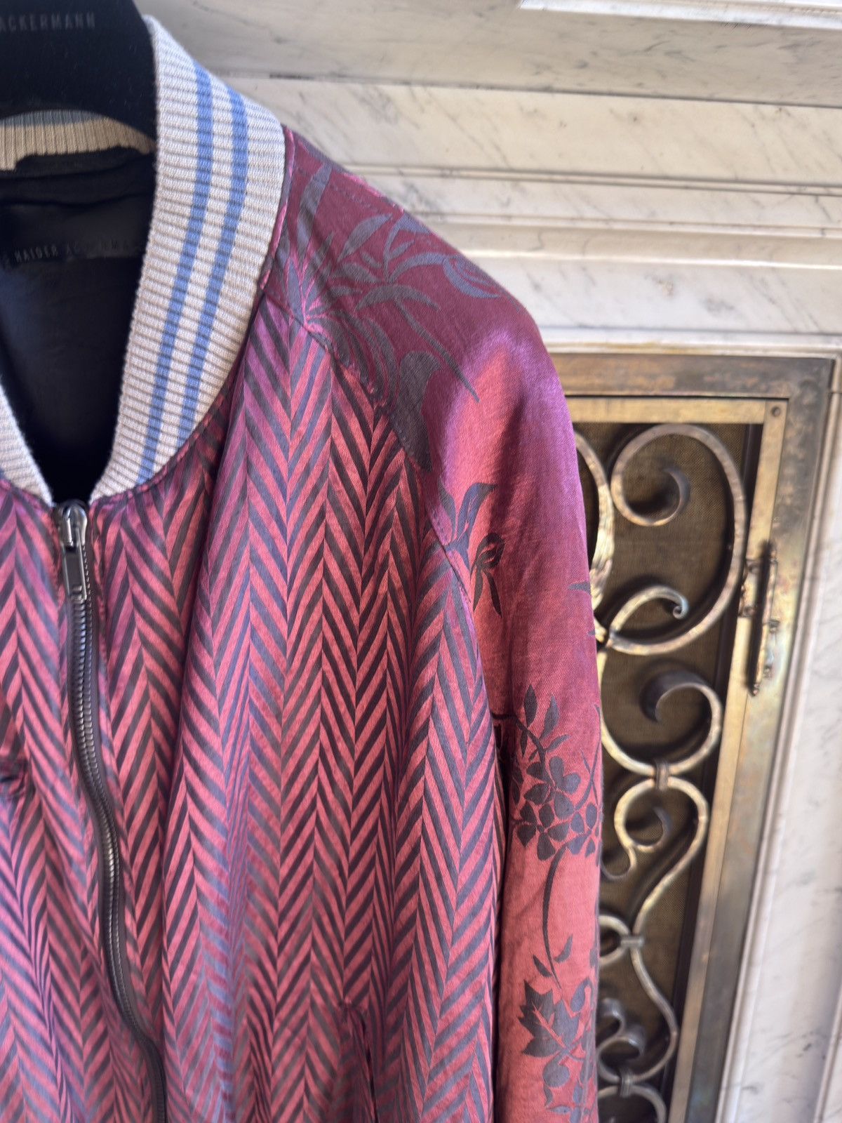 Haider Ackermann SS15 Iconic Bomber in Chevron & Floral Silk Jacquard Size US XXL / EU 58 / 5 - 6 Thumbnail