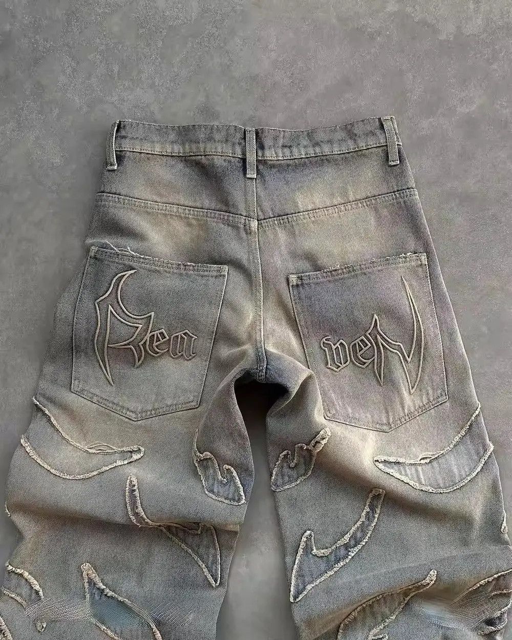 Jean Jeans Patchwork Gothic Raw Edge Embroidered Size US 34 / EU 50 - 9 Thumbnail