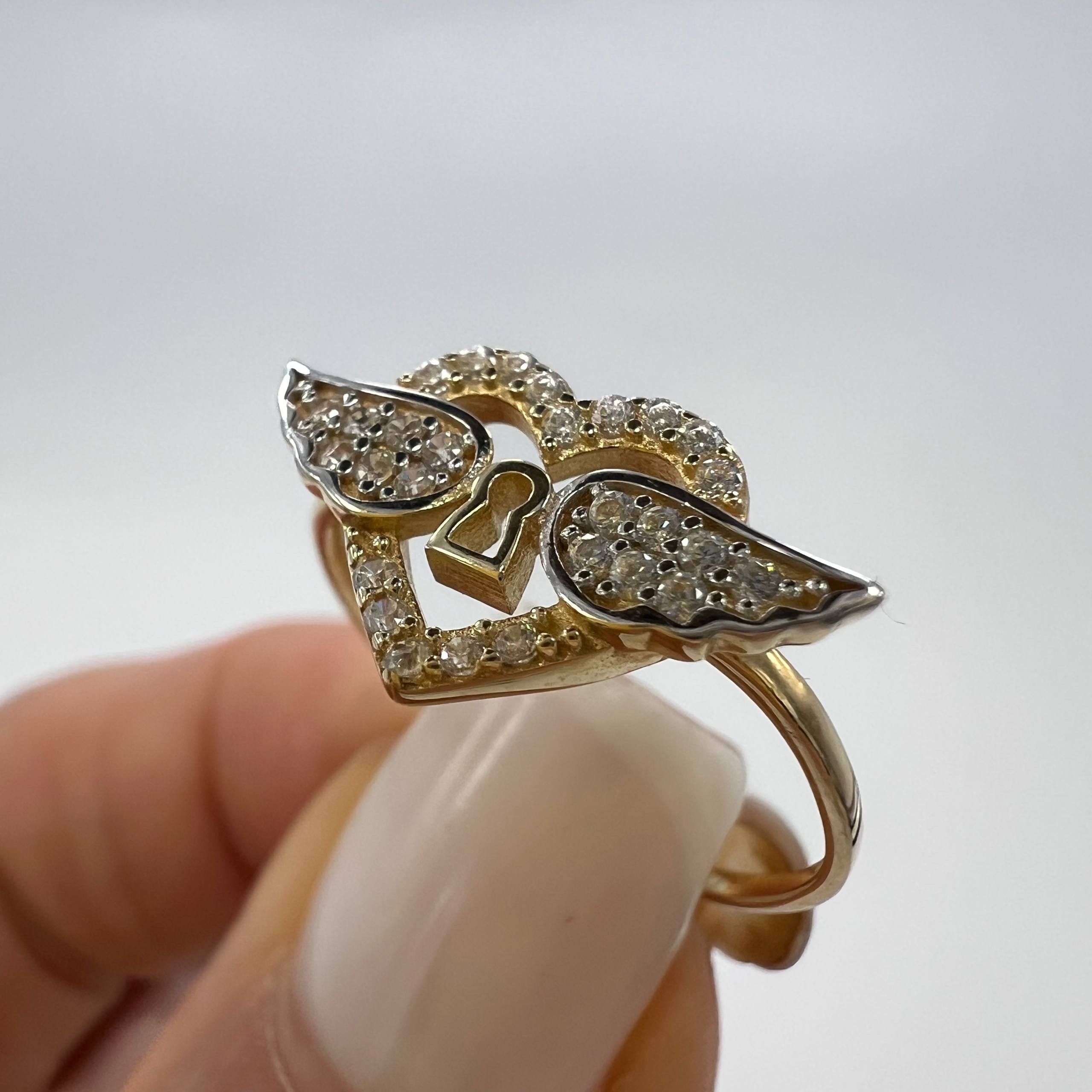 Other New 14K Solid Gold Ring Heart Wings Keyhole Italian Size 7 Size ONE SIZE - 6 Thumbnail