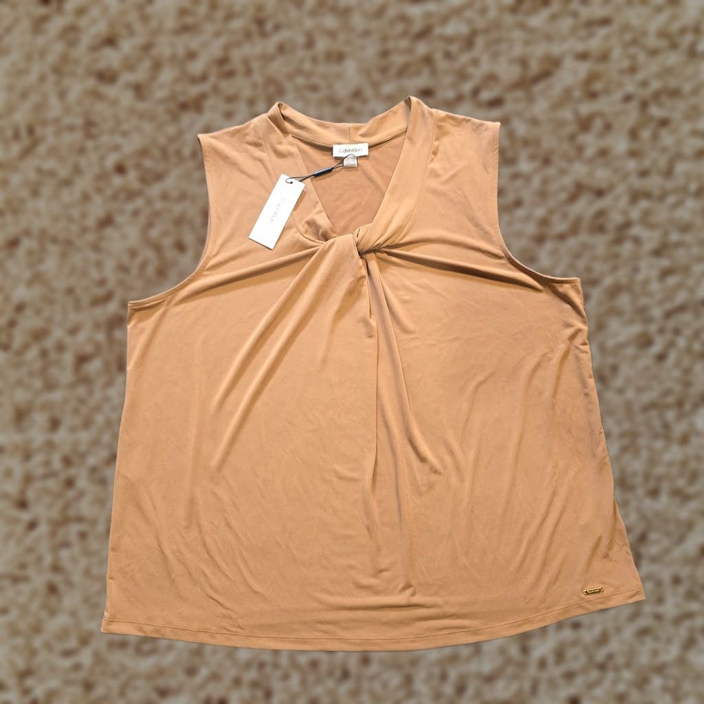Calvin Klein Calvin Klein Tank Womens 2X Brown Stretch Sleeveless V-Neck Casual Knit Polyester Tank Top Layer Basic Size XXL / US 16-18 / IT 52-54 - 1 Thumbnail