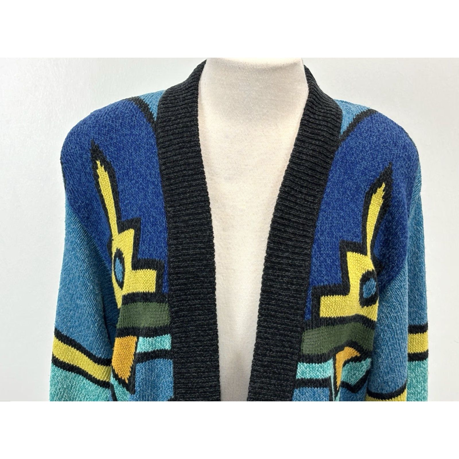 Vintage Vtg August Silk Cardigan Sweater Sz Small Aztec Boho Midlength Open Front 90s Size S / US 4 / IT 40 - 5 Thumbnail