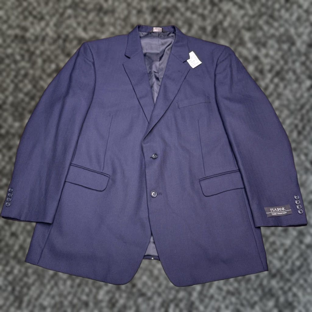 Jos. A. Bank Jos. A. Bank Blazer Men 50 Long Navy Wool Herringbone Classic 2-Button Notch Lapel Wool Lining Tweed Single-Breasted Jacket Coat Indoor Dry Clean Only Size 50R - 1 Thumbnail
