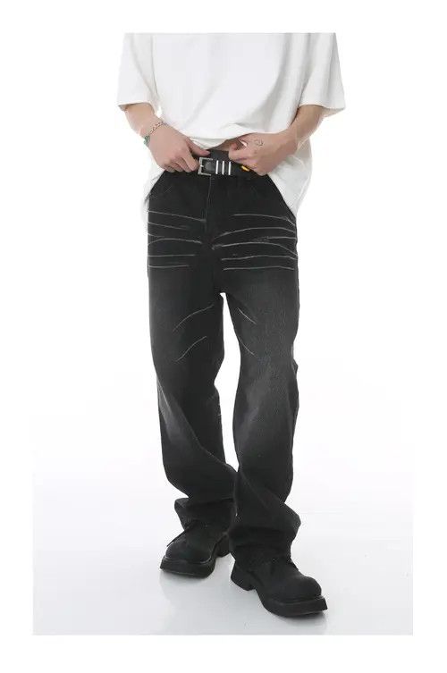 Japanese Brand VIBE Loose straight-leg vintage scratched washed jeans Size US 32 / EU 48 - 8 Thumbnail