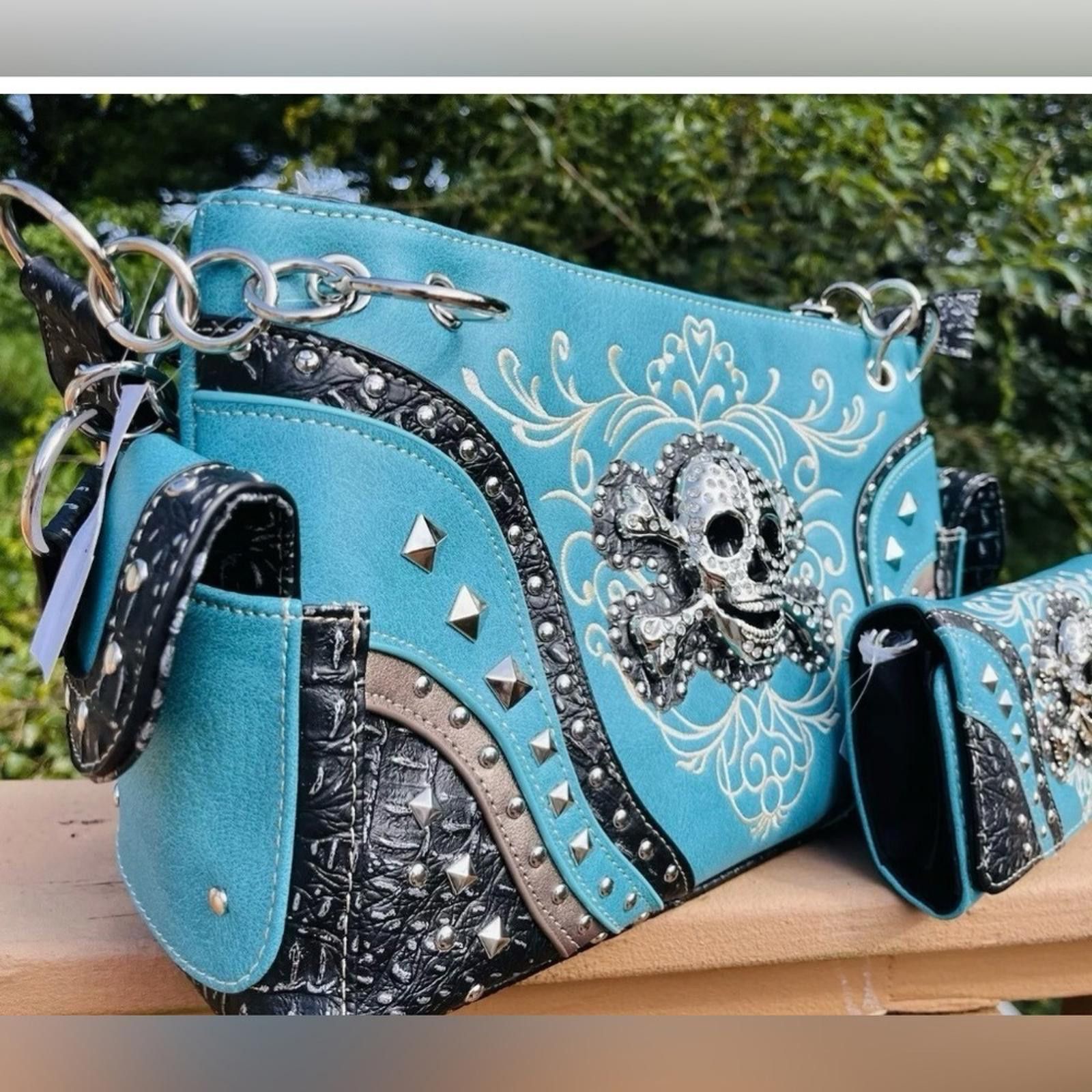 Designer Handmade Skull Leather Shoulder Bag With Skull Wallet Size ONE SIZE - 3 Thumbnail