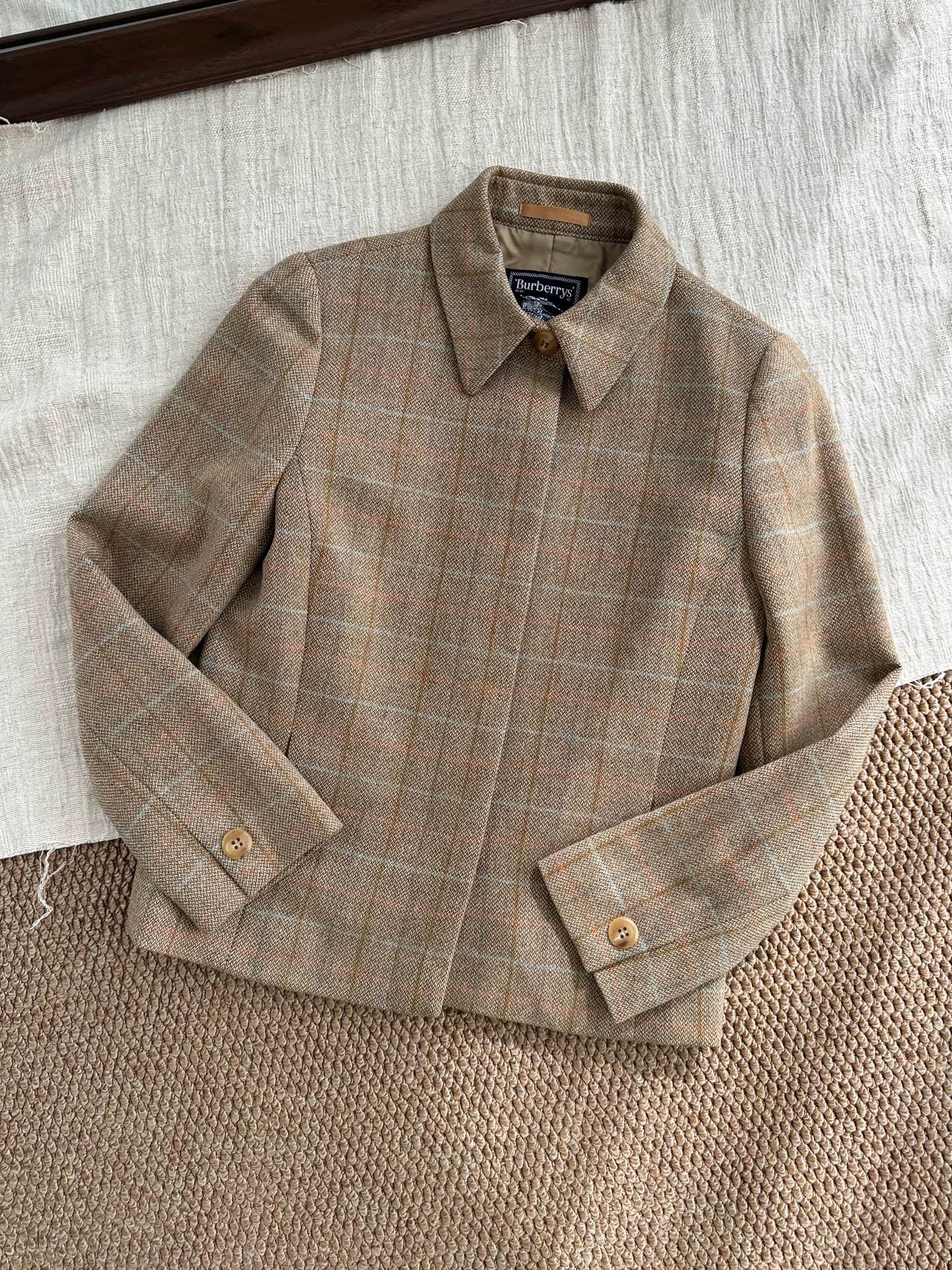 Burberry BBR Vintage Check Wool Blazer Women's Yellow Brown 38 99 Size S / US 4 / IT 40 - 4 Thumbnail