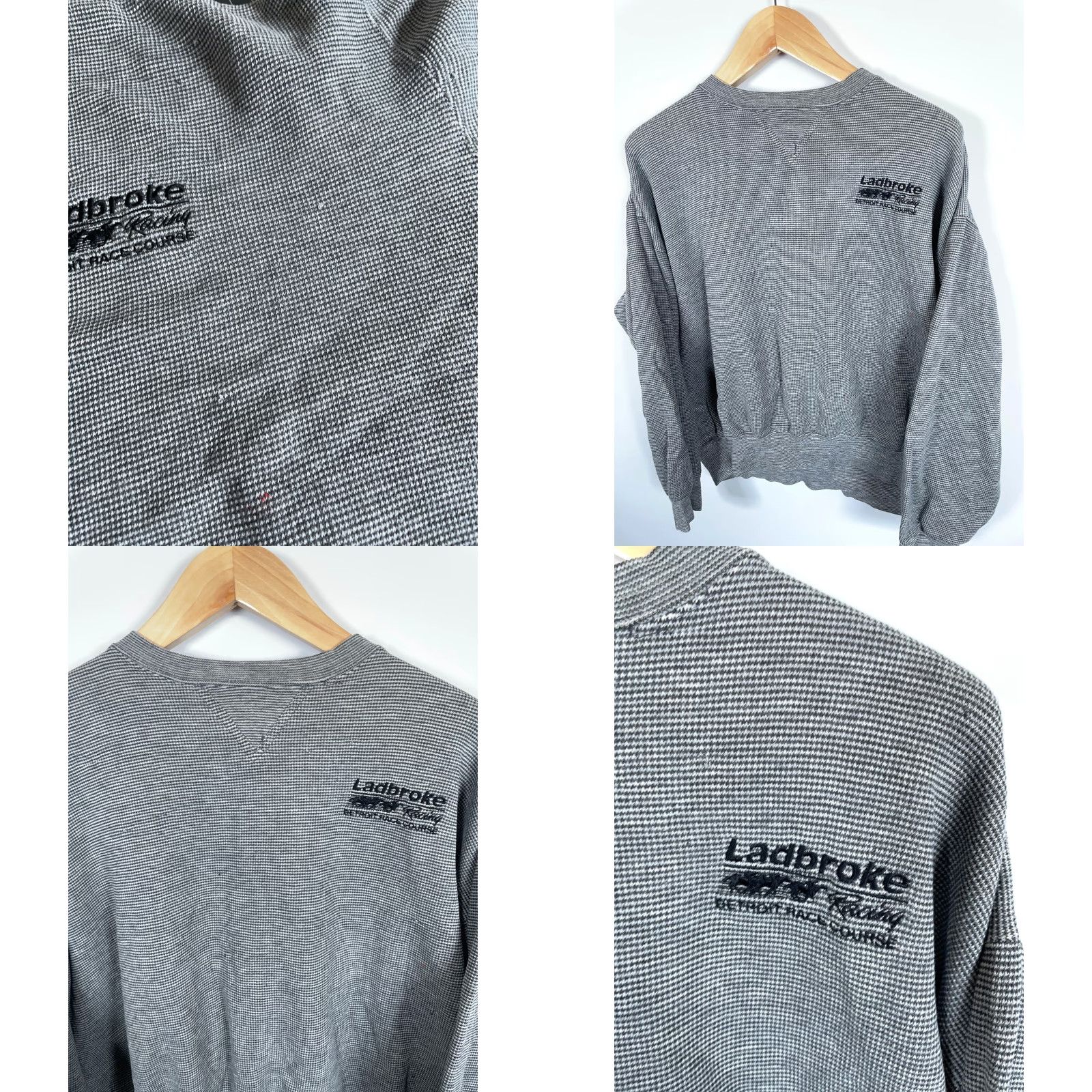 Lee VINTAGE Lee Sweatshirt Main Selling Point Detroit Ladbroke Horse Racing Embroidered Gra y Crewneck 90s Mens Medium Gray Cotton Blend Polyester fleece Size US M / EU 48-50 / 2 - 8 Thumbnail