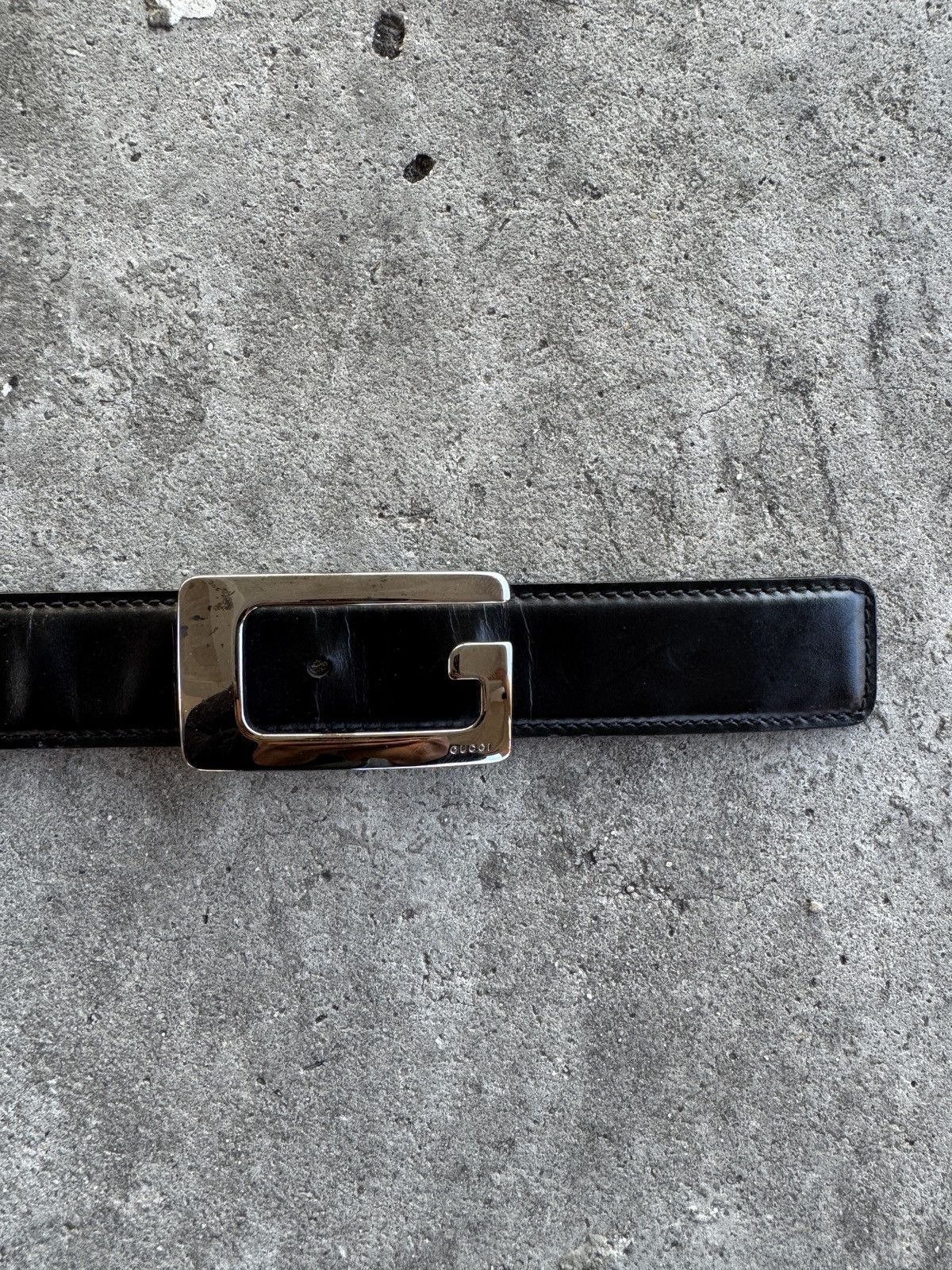 Gucci Square G Buckle Black Leather Belt
