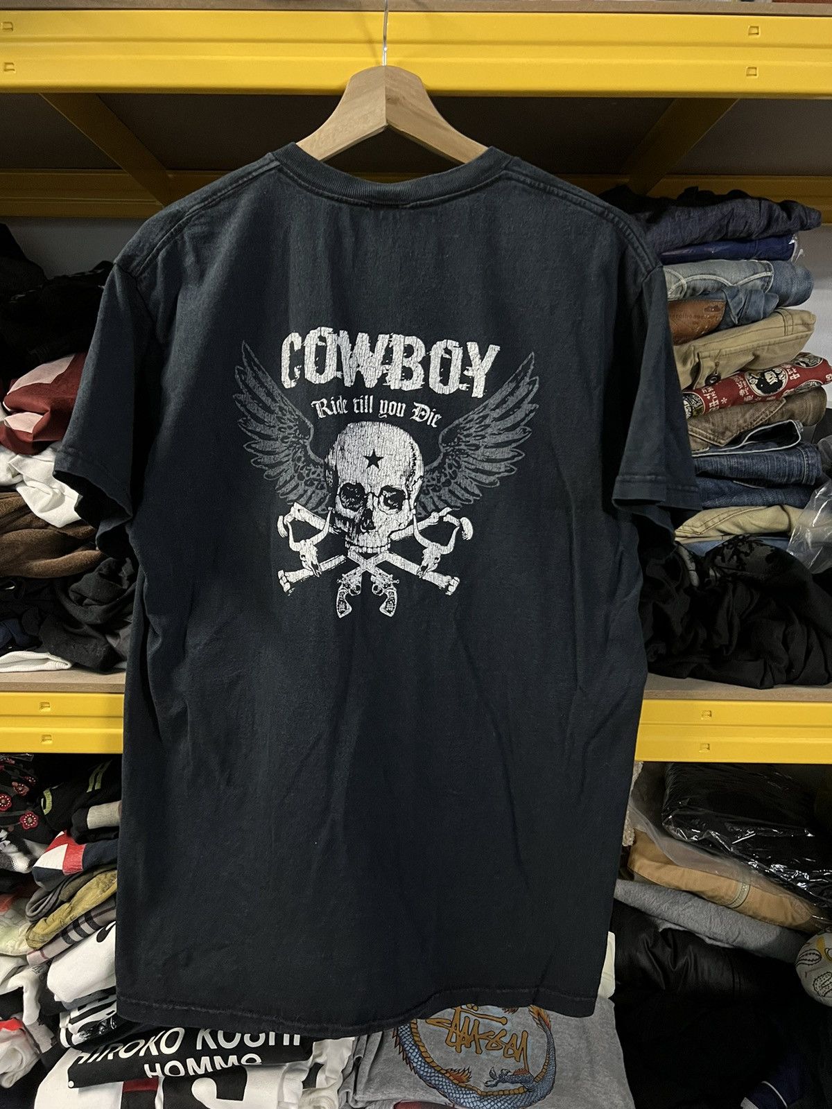 image of Fruit Of The Loom x Skulls VTG Cowboy Ride Till You Die in Black, Men's (Size Medium)