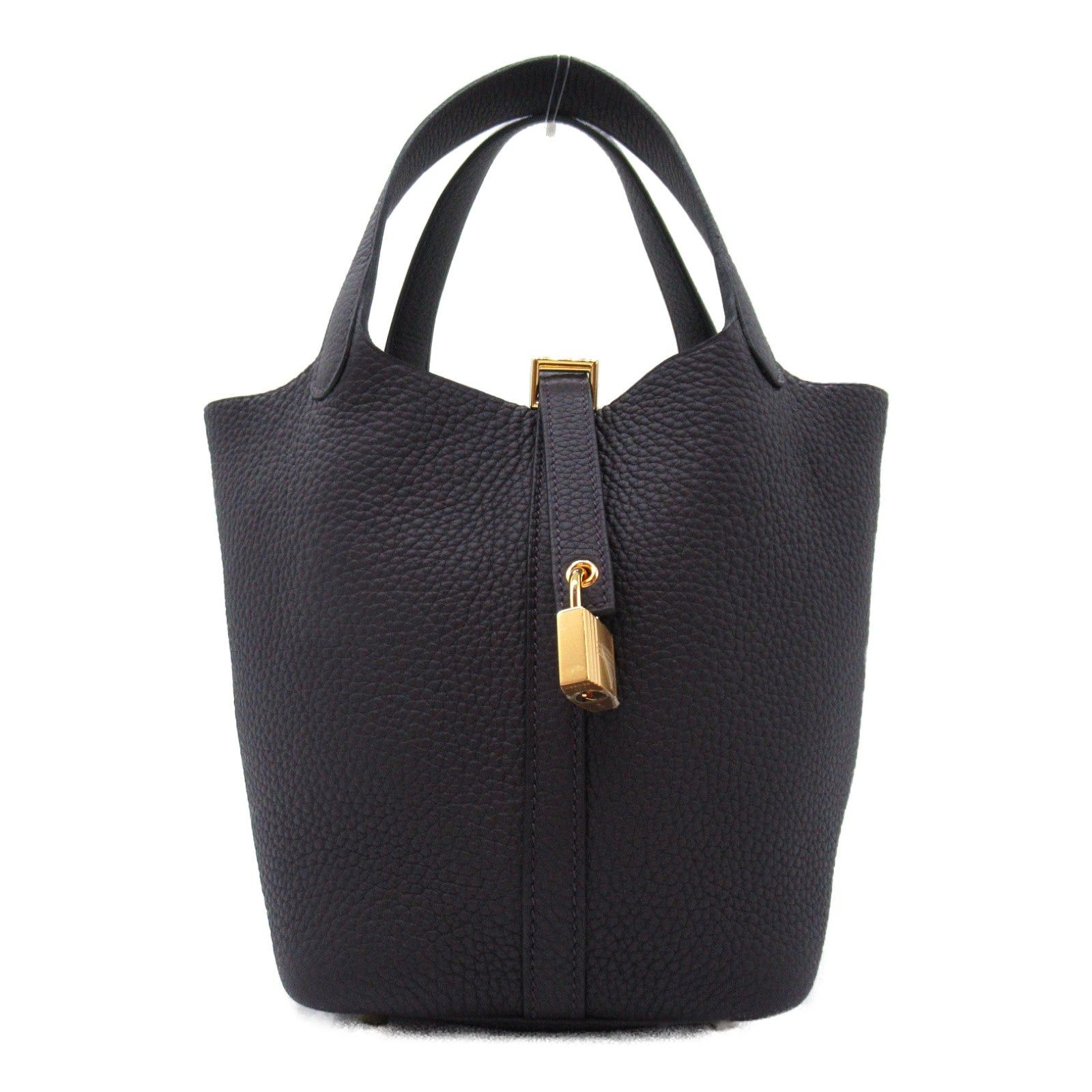 Hermes Hermes Picotan Lock Pm Prenoir Handbag Leather Clemence Black Gold Hardware Double Engraved Size ONE SIZE - 1 Thumbnail