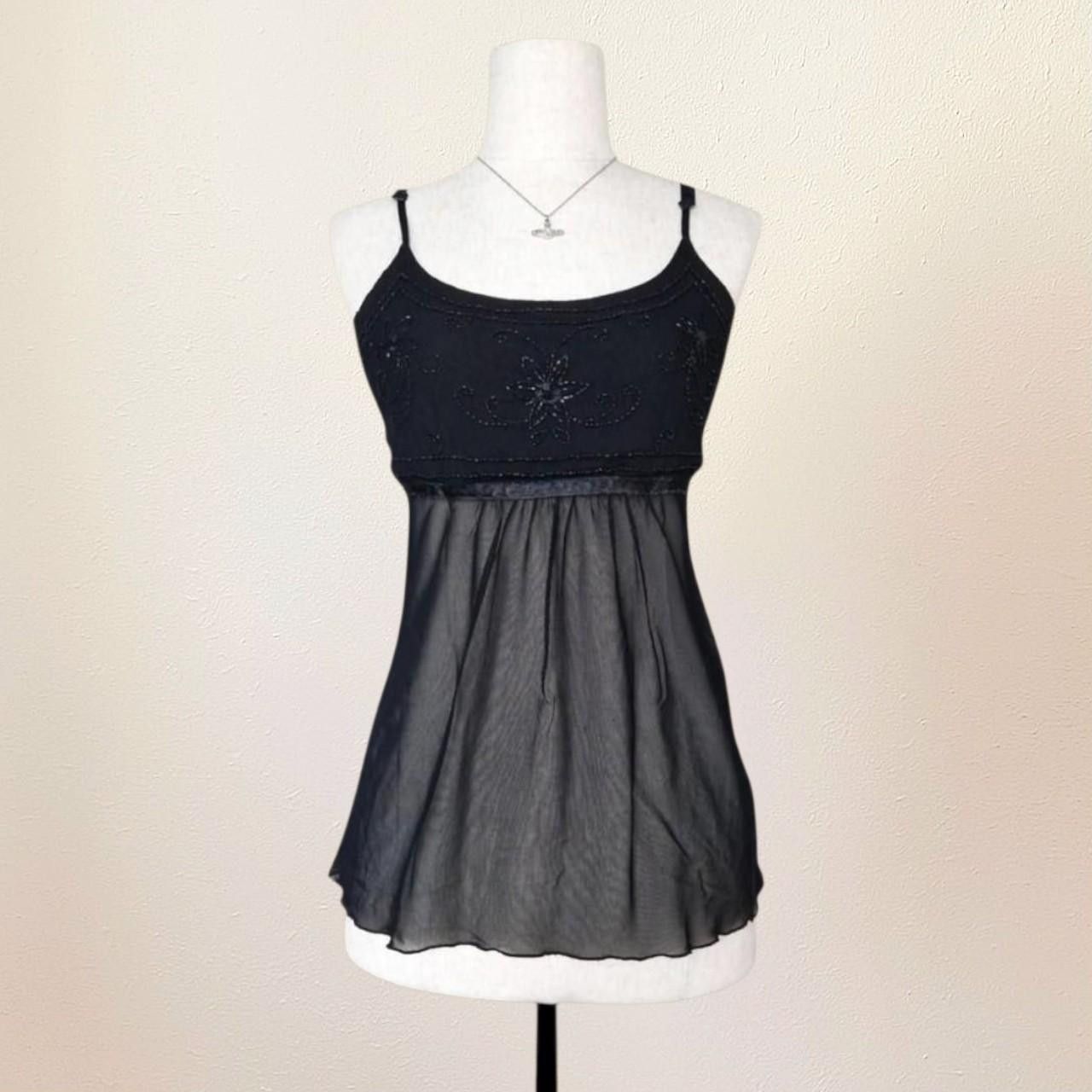 Vintage Black Mesh Cami Top with Beads, faairygrunge, whimsygoth,y2k Size S / US 4 / IT 40 - 3 Thumbnail
