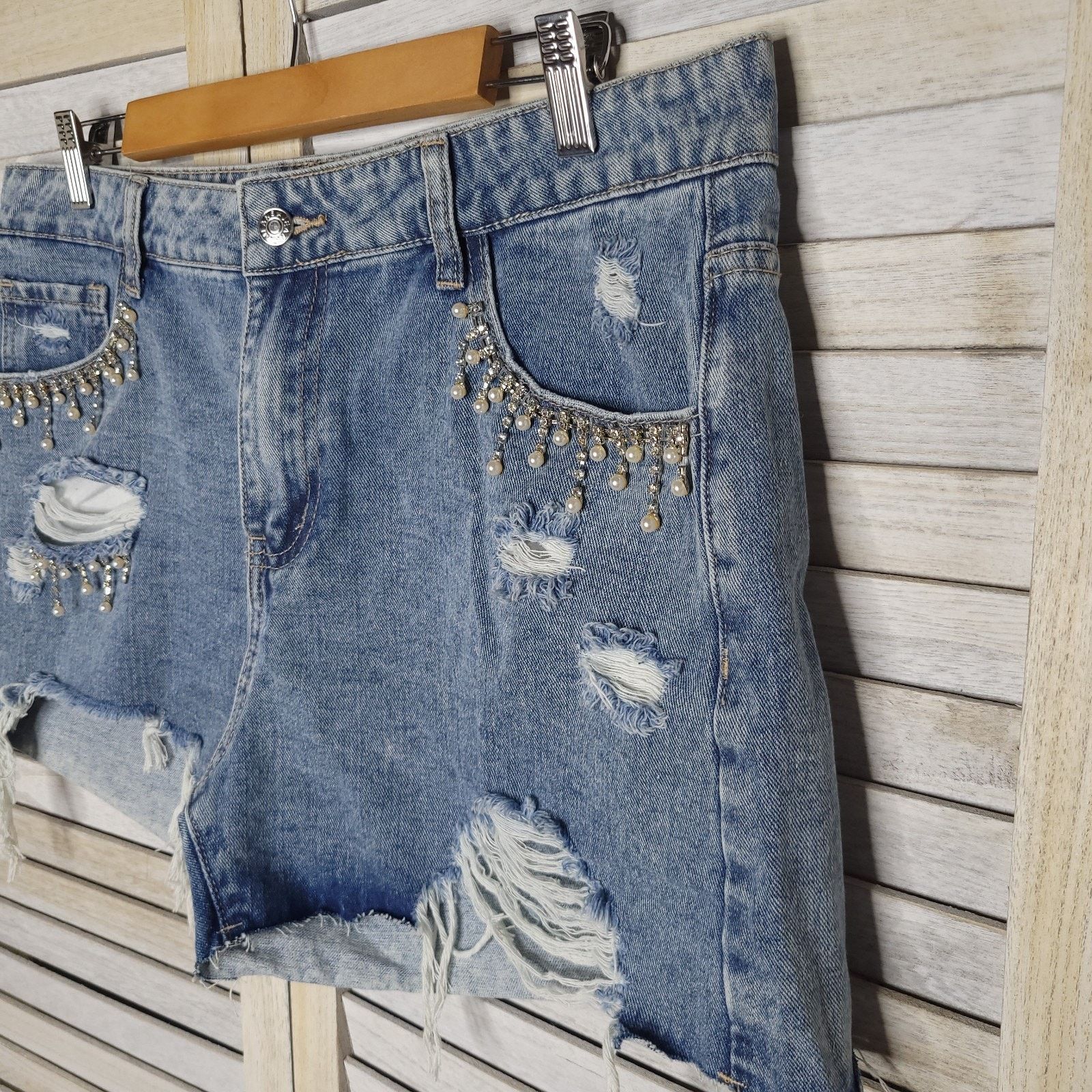 Other Denim Rhinsestone High Waist Shorts Size 16 Denim Cut Off Size 38" / US 16 / IT 52 - 10 Thumbnail