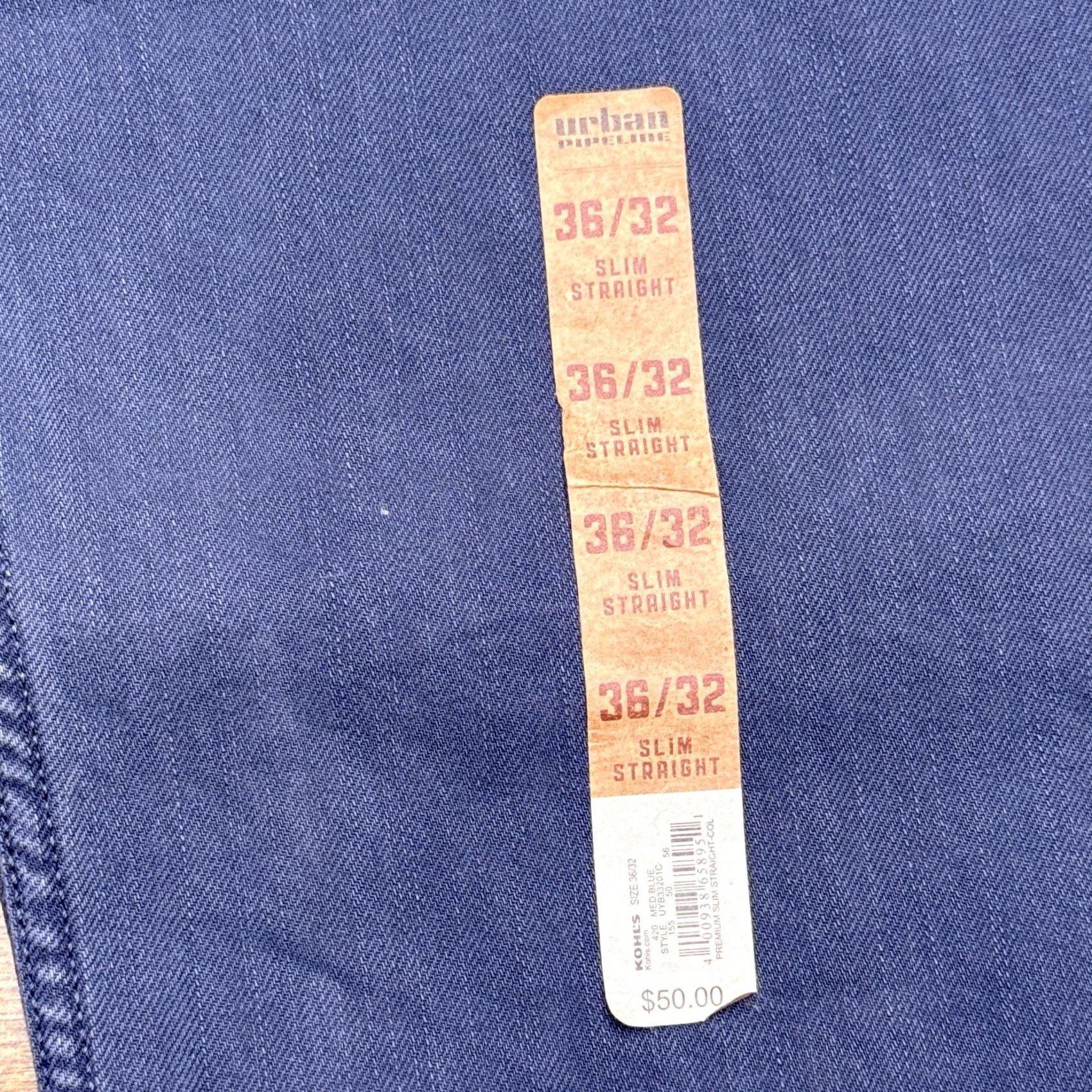 Vintage Urban Pipeline Jeans Slim Straight Mens 36x32 Blue Denim 5-Pocket Regular Waist Low Rise City Modern Comfort Clothing Mens Size US 36 / EU 52 - 3 Thumbnail