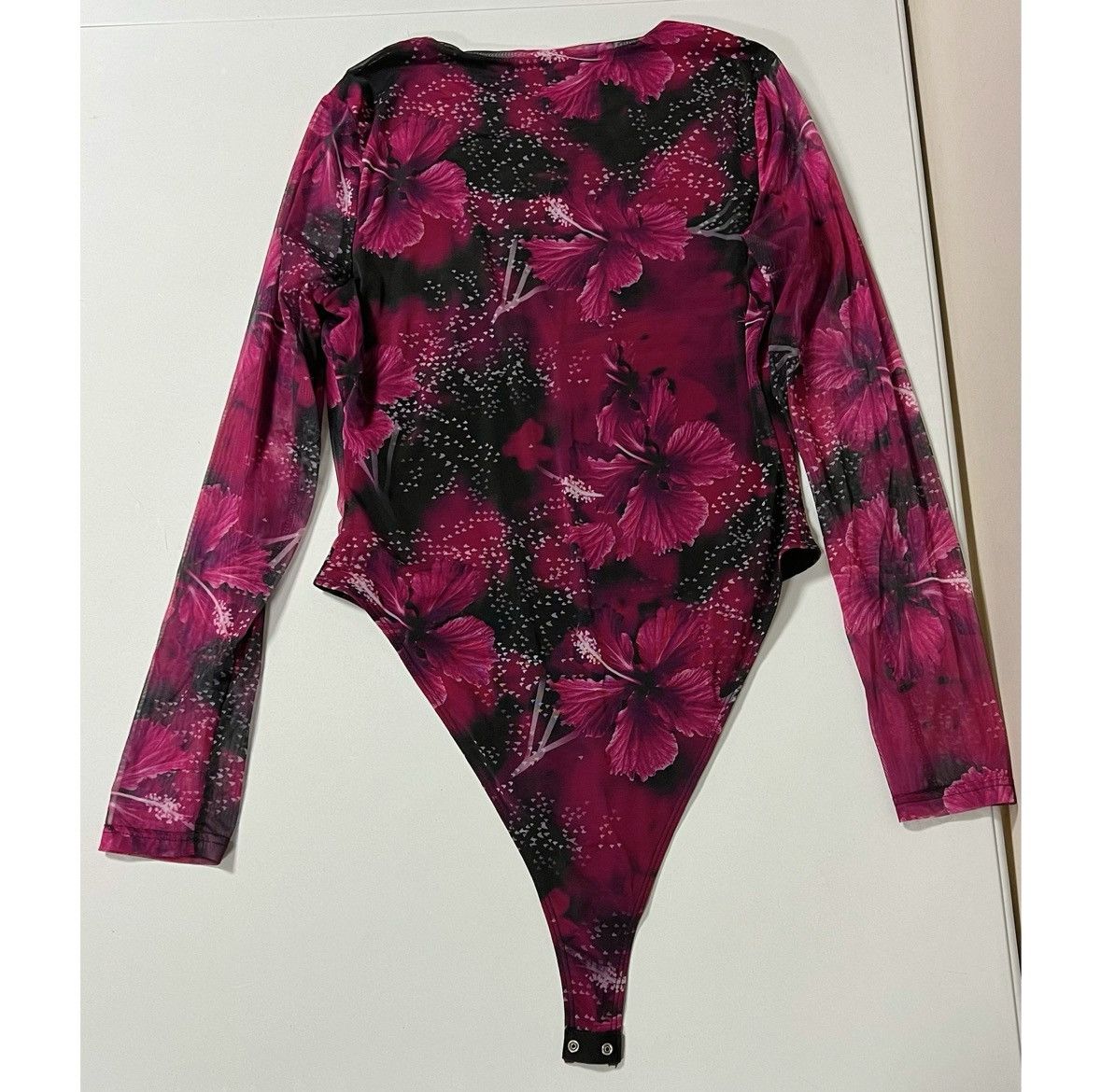 Vintage Pink Hibiscus Floral Long Sleeve Shirt Top Bodysuit Size L 🌺 Size L / US 10 / IT 46 - 3 Thumbnail