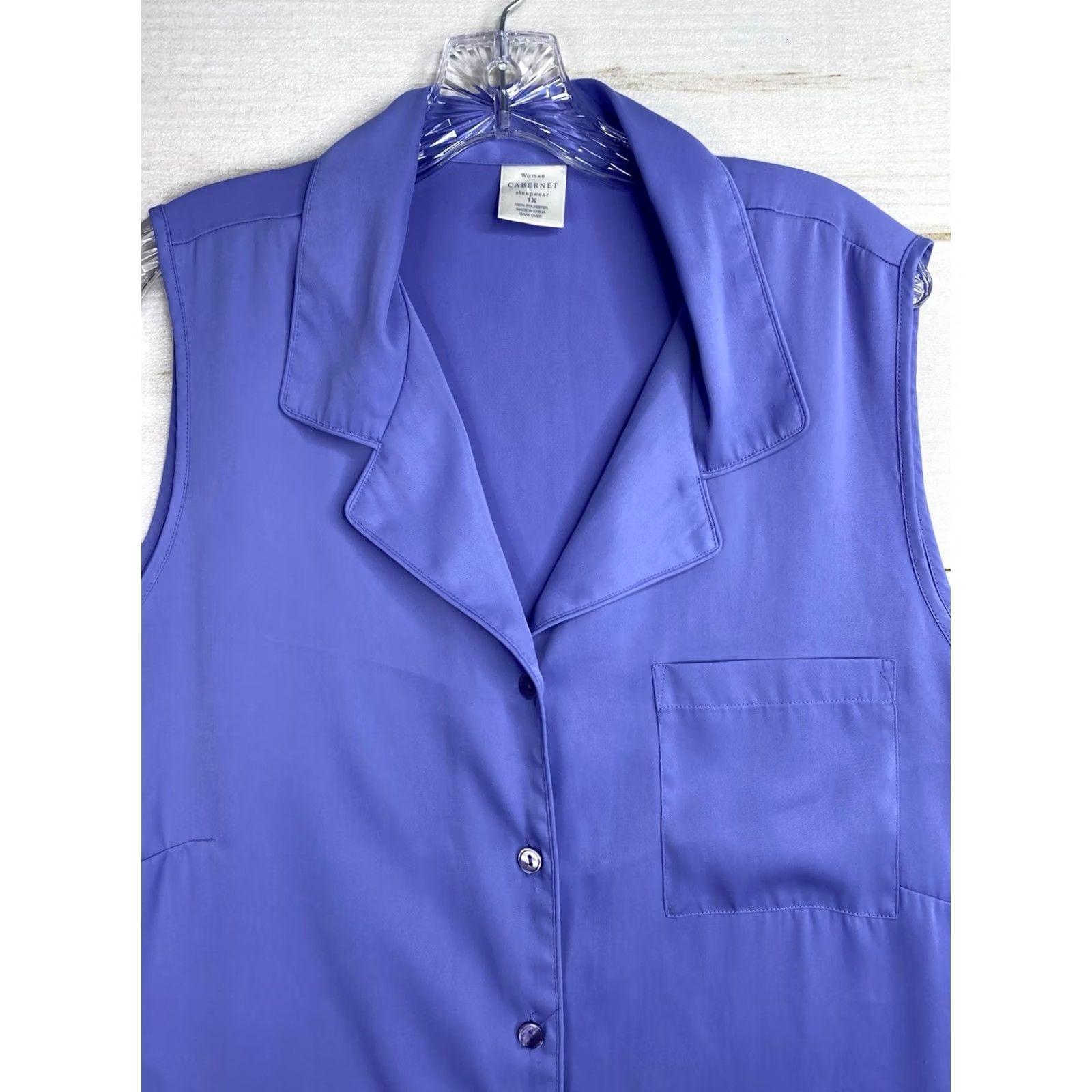 Vintage Cabernet Gown Womens 1X Blue Satin V-Neck Button Up Pocket Chemise Bohemian Classic VINTAGE? Size ONE SIZE - 2 Thumbnail