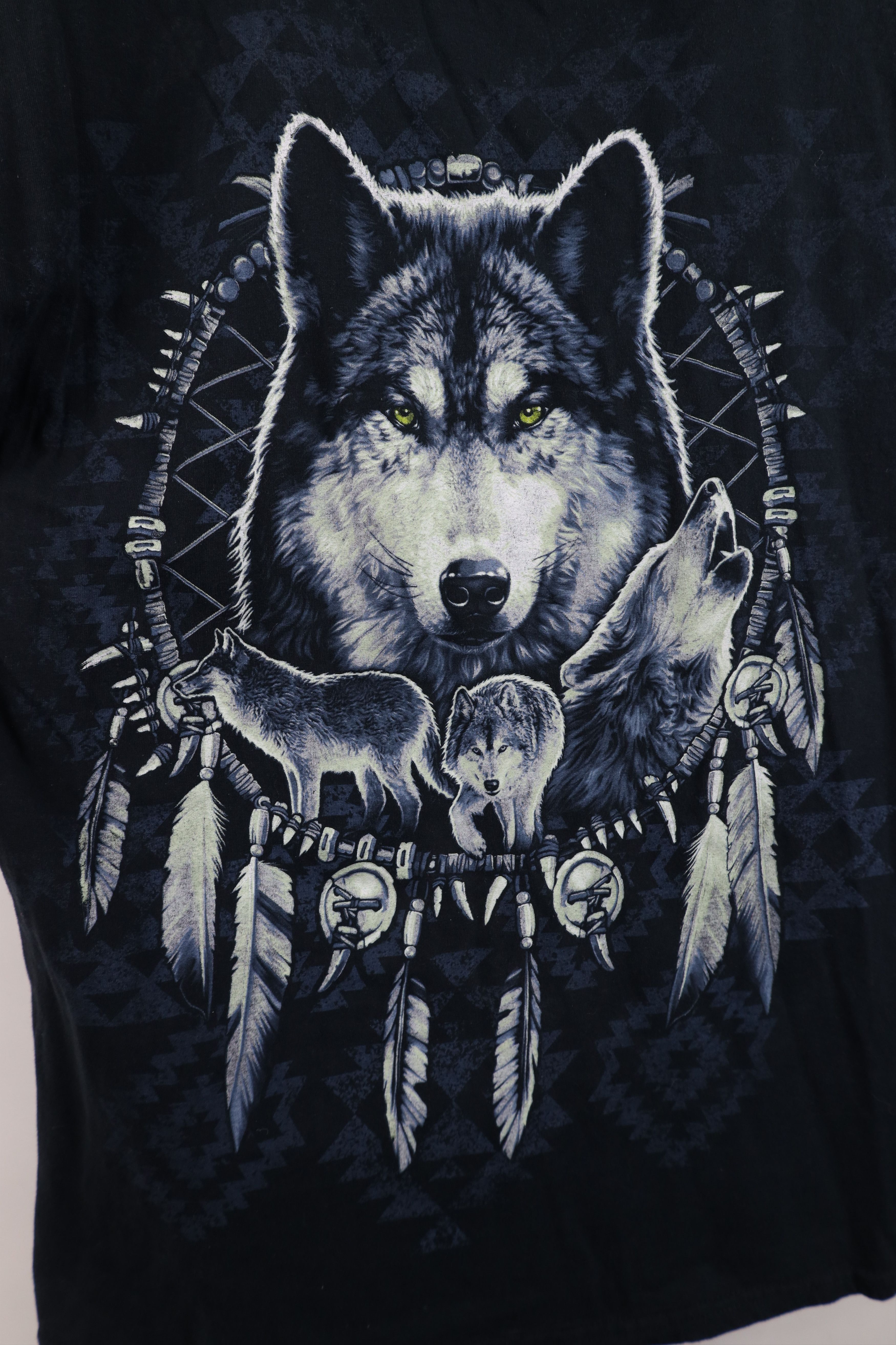 Vintage Vintage 90s Y2K Streetwear Nature Tribal Wolf T-Shirt Black Size US M / EU 48-50 / 2 - 6 Thumbnail