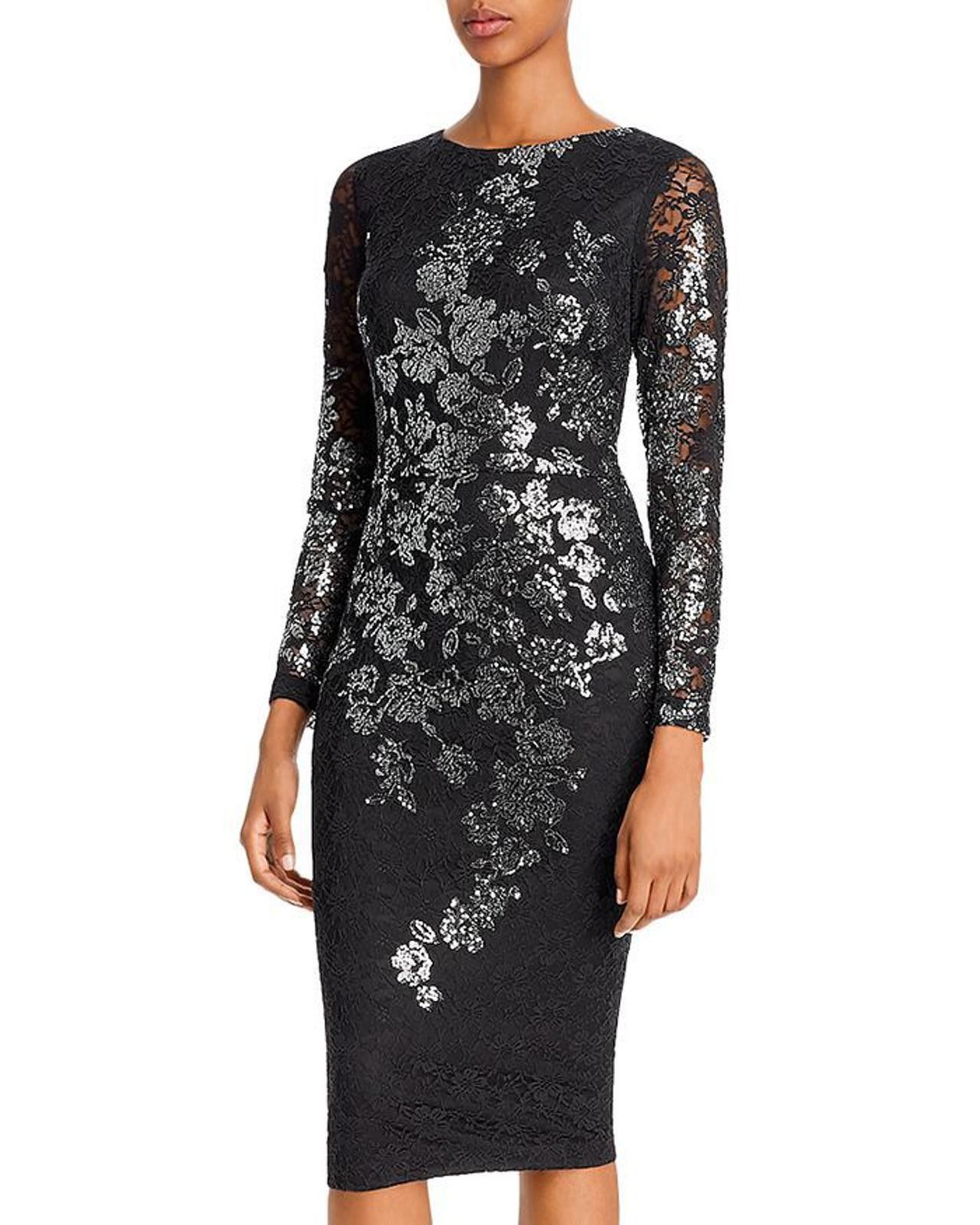 Designer Xscape Sequin Lace Long Sleeve Cocktail Dress - Size 8 -NWOT |  Grailed