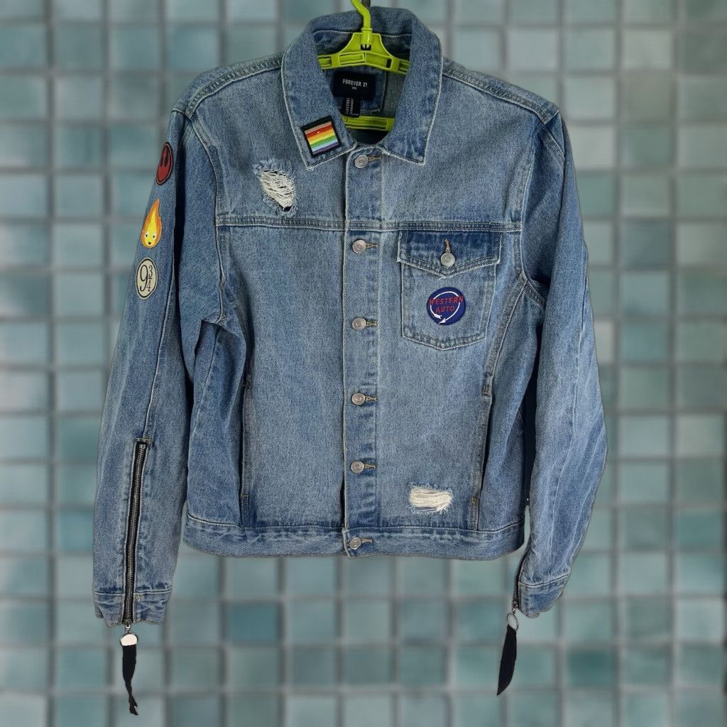 Forever 21 Forever 21 Denim Moto Jacket Mens Size M Blue Casual Riding Classic 80s Size US M / EU 48-50 / 2 - 1 Thumbnail