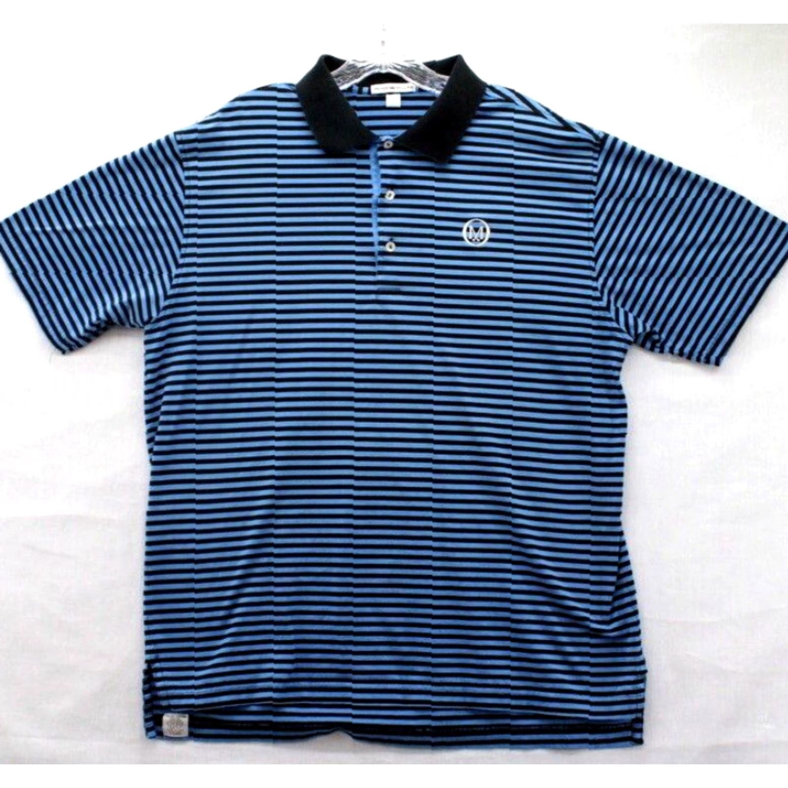 Peter Millar VINTAGE Peter Millar Polo Shirt Men's Large Blue Black Stripe Golf Embroidered Preppy Size US L / EU 52-54 / 3 - 2 Thumbnail