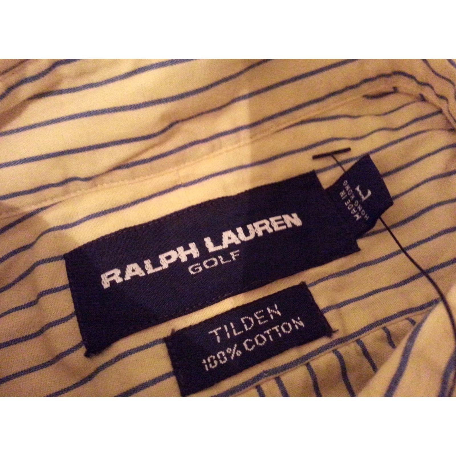 Polo Ralph Lauren Polo Ralph Lauren Shirt Mens Dress Shirt L Large Yellow Stripes Cotton Long Button-Up Size 42R - 4 Thumbnail