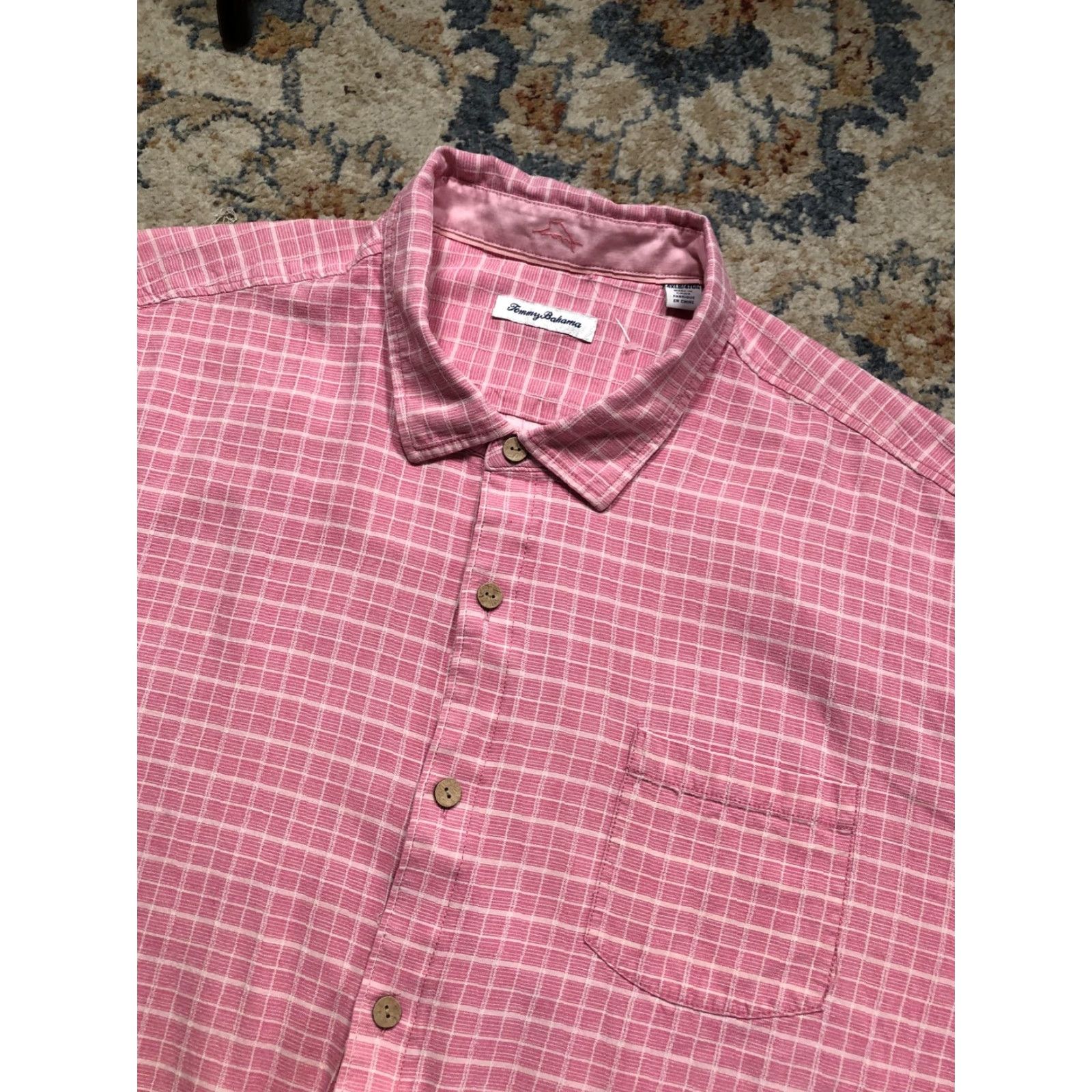 Tommy Bahama Tommy Bahama Shirt Mens Big 4X Pink Check Short Sleeve Button Up Casual Size US XXL / EU 58 / 5 - 6 Thumbnail
