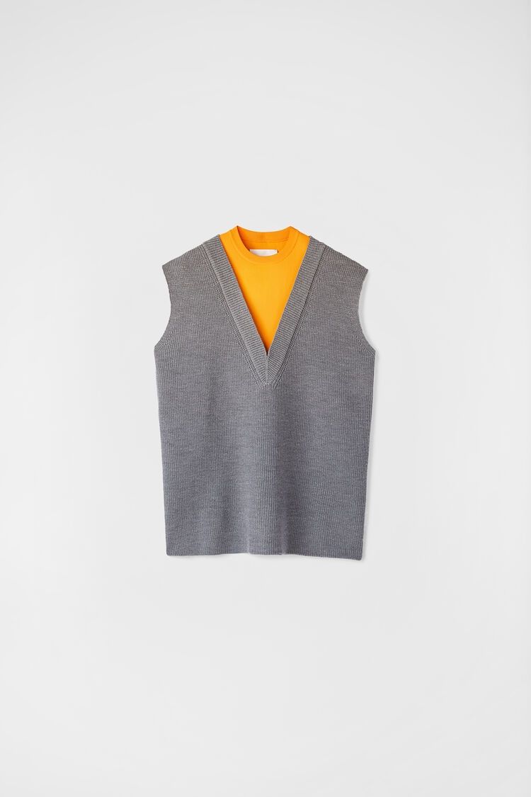 Jil Sander o1w1db10825 Crew-Neck Vest in Grey/Orange Size US M / EU 48-50 / 2 - 1 Thumbnail