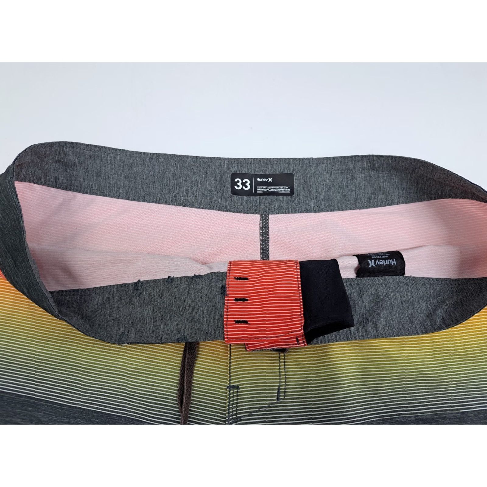 Hurley Hurley Board Shorts Mens 33 Multicolor Striped Polyester Spandex Stretch Beach Surfing Bottom Mens Size US 33 - 8 Thumbnail