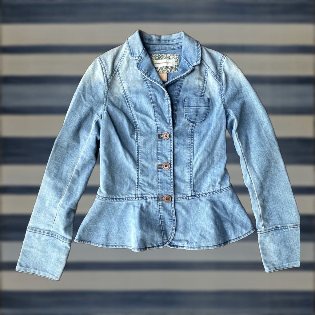 Vintage VINTAGE Anthropologie Pilcro and the Letterpress Women's Jean Denim Blazer JacketSize 0 Blue Ridged? Size 25" / US 0 / IT 36 - 1 Thumbnail