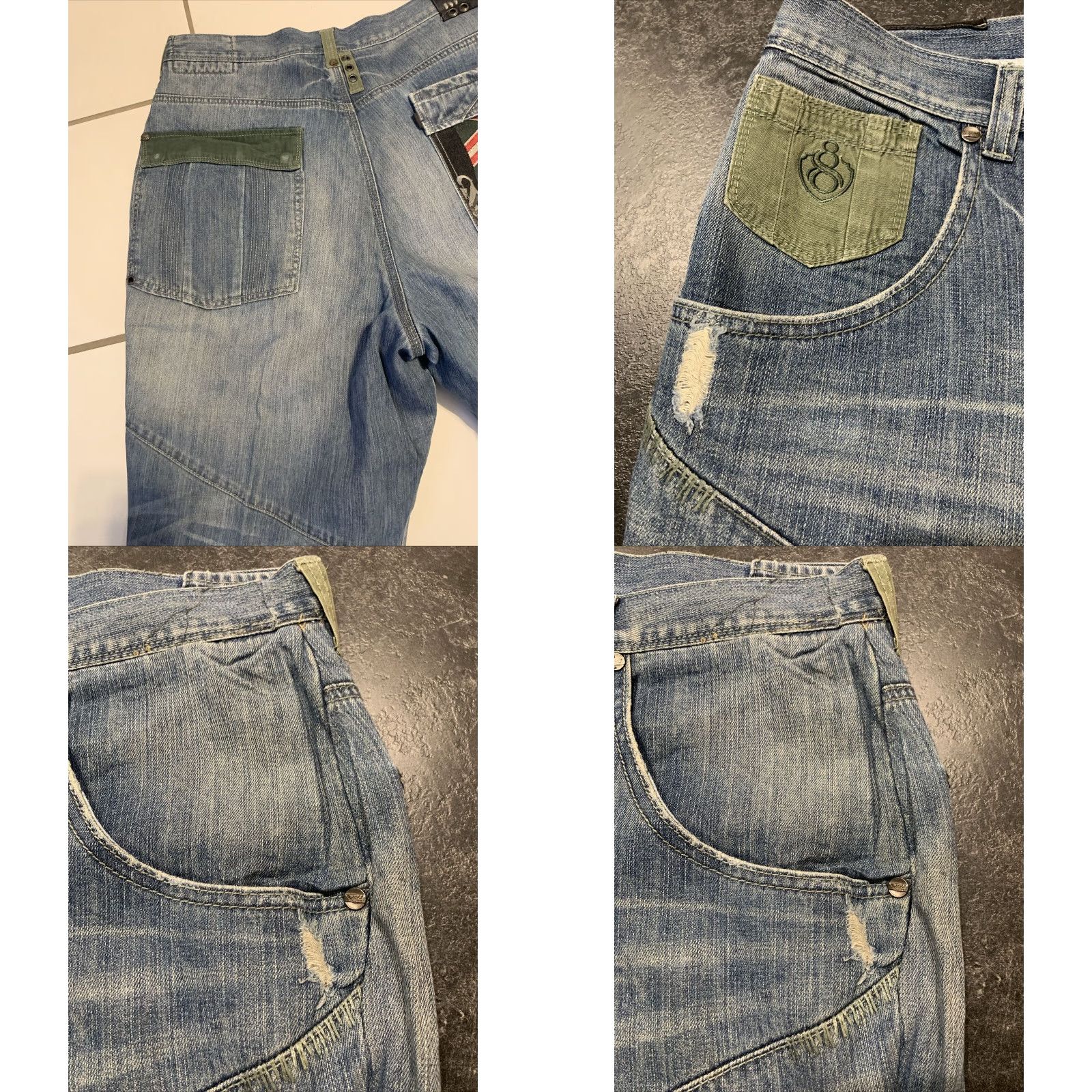 Vintage Eight 732 Men's Size 44x34 Blue Denim Jeans Casual Hip Hop Embroidered Pockets Size US 34 / EU 50 - 8 Thumbnail
