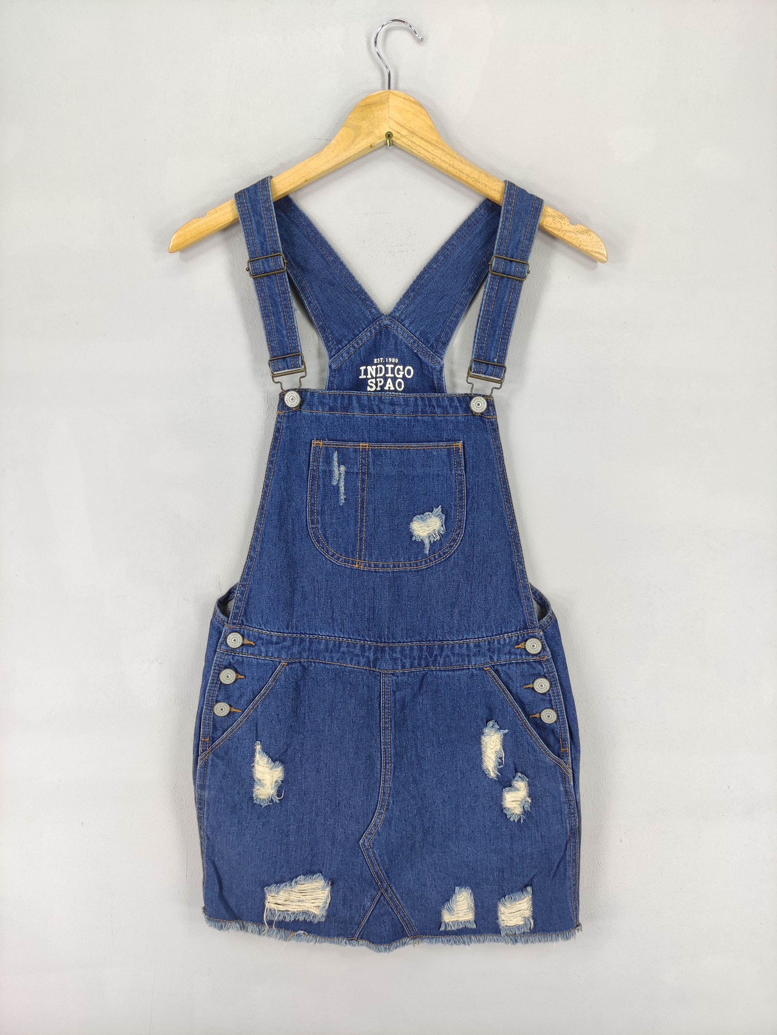 Indigo Vintage Indigo distressed Overall Short Skirts Jumpsuits Size 32" / US 10 / IT 46 - 1 Thumbnail
