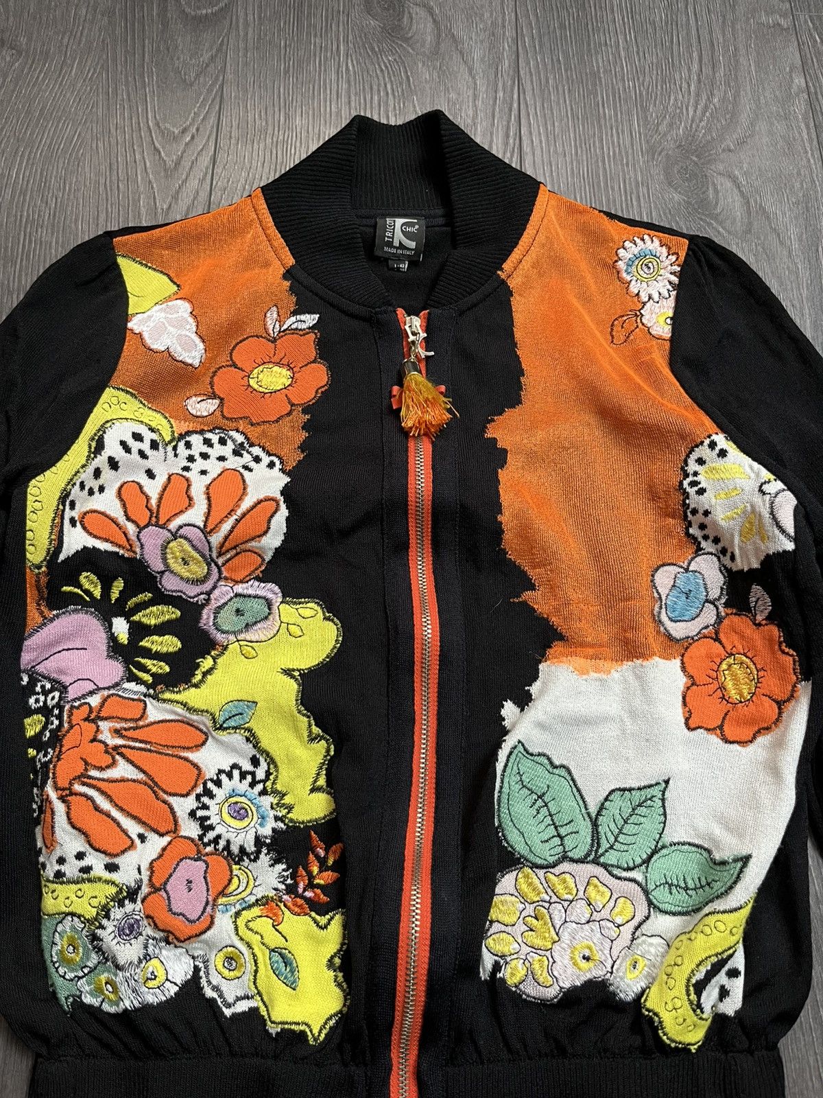 Vintage TRICOT CHIC Italy Vintage Floral Patchwork Knit Cardigan Y2K Size M / US 6-8 / IT 42-44 - 3 Thumbnail