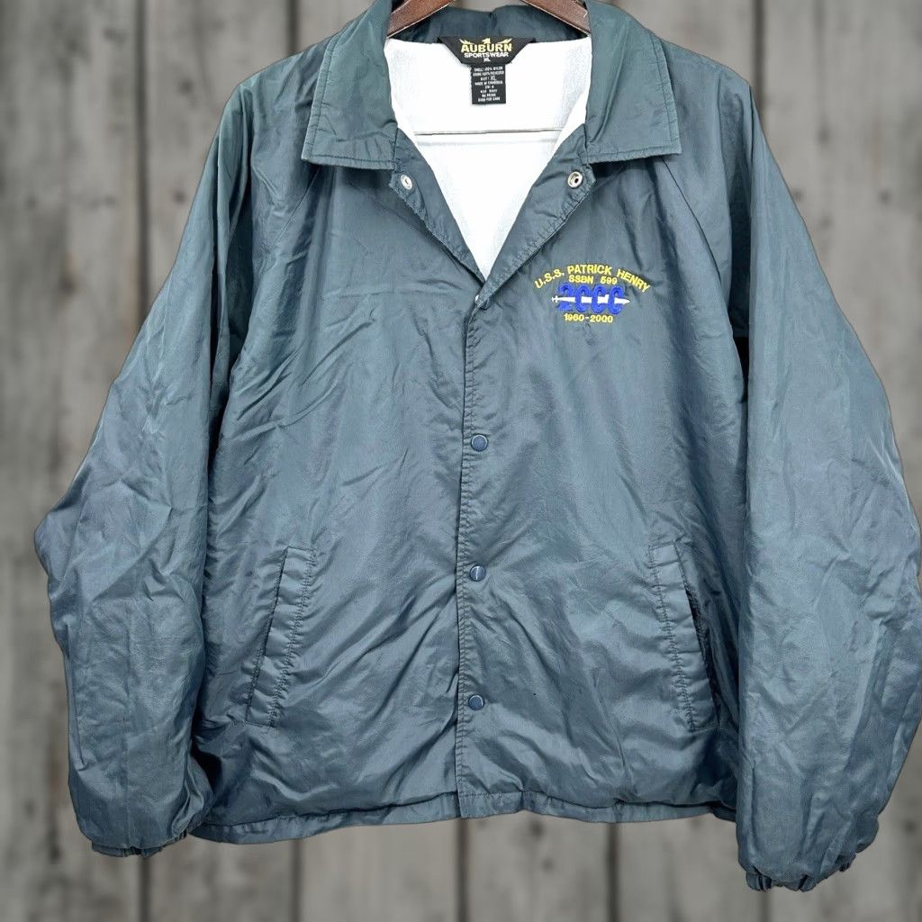 Vintage VINTAGE Navy Submarine Windbreaker Jacket Mens XL Navy, Submarine, Military, Italy 2000 USS SSBN 599 PatricK Henry US Navy Auburn Windbreaker Jacket Size US XL / EU 56 / 4 - 1 Thumbnail